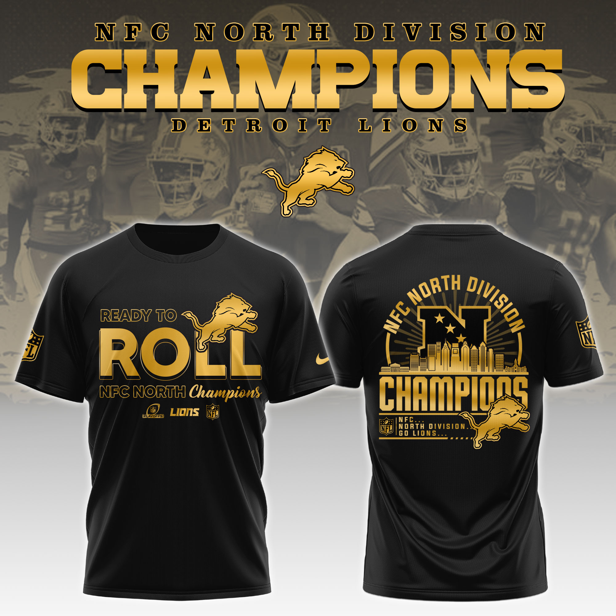 Detroit Lions NFC North Division Champions Tshirt 2025 - Famjoys Detroit Lions NFC North Division Champions Tshirt 2025 - Famjoys