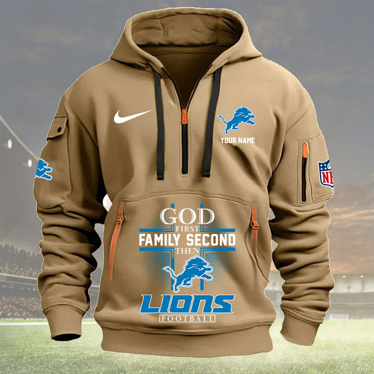 Detroit Lions Personalized Quarter Zip Hoodie New Collection AZBTQZH000251 - Famjoys Detroit Lions Personalized Quarter Zip Hoodie New Collection AZBTQZH000251 - Famjoys