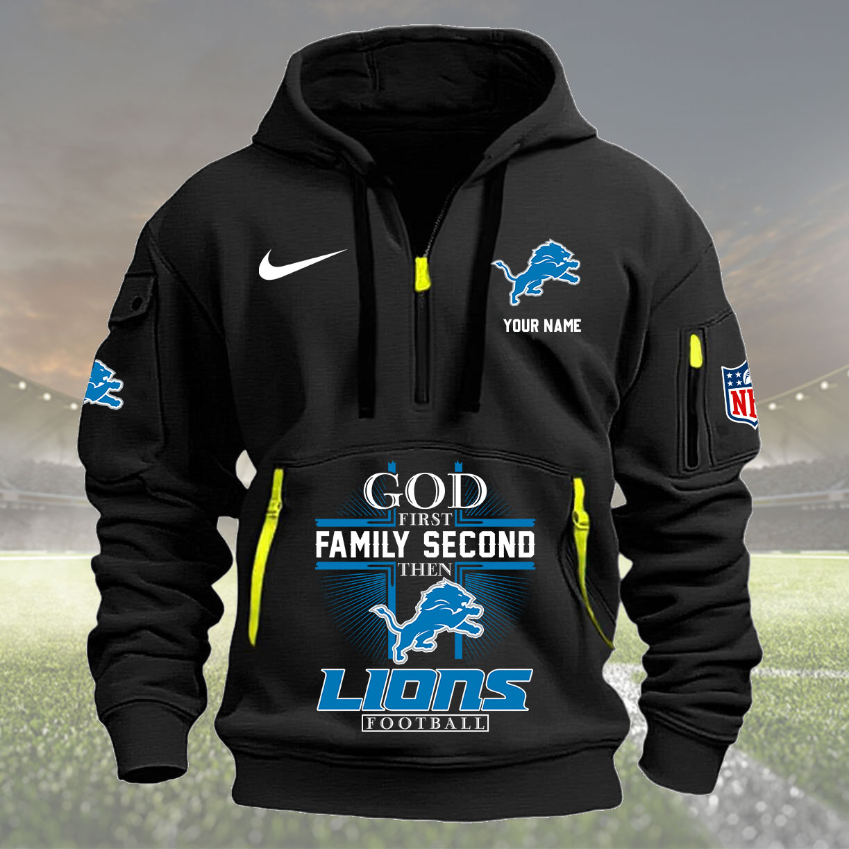 Detroit Lions Personalized Quarter Zip Hoodie New Collection AZBTQZH000251 - Famjoys Detroit Lions Personalized Quarter Zip Hoodie New Collection AZBTQZH000251 - Famjoys
