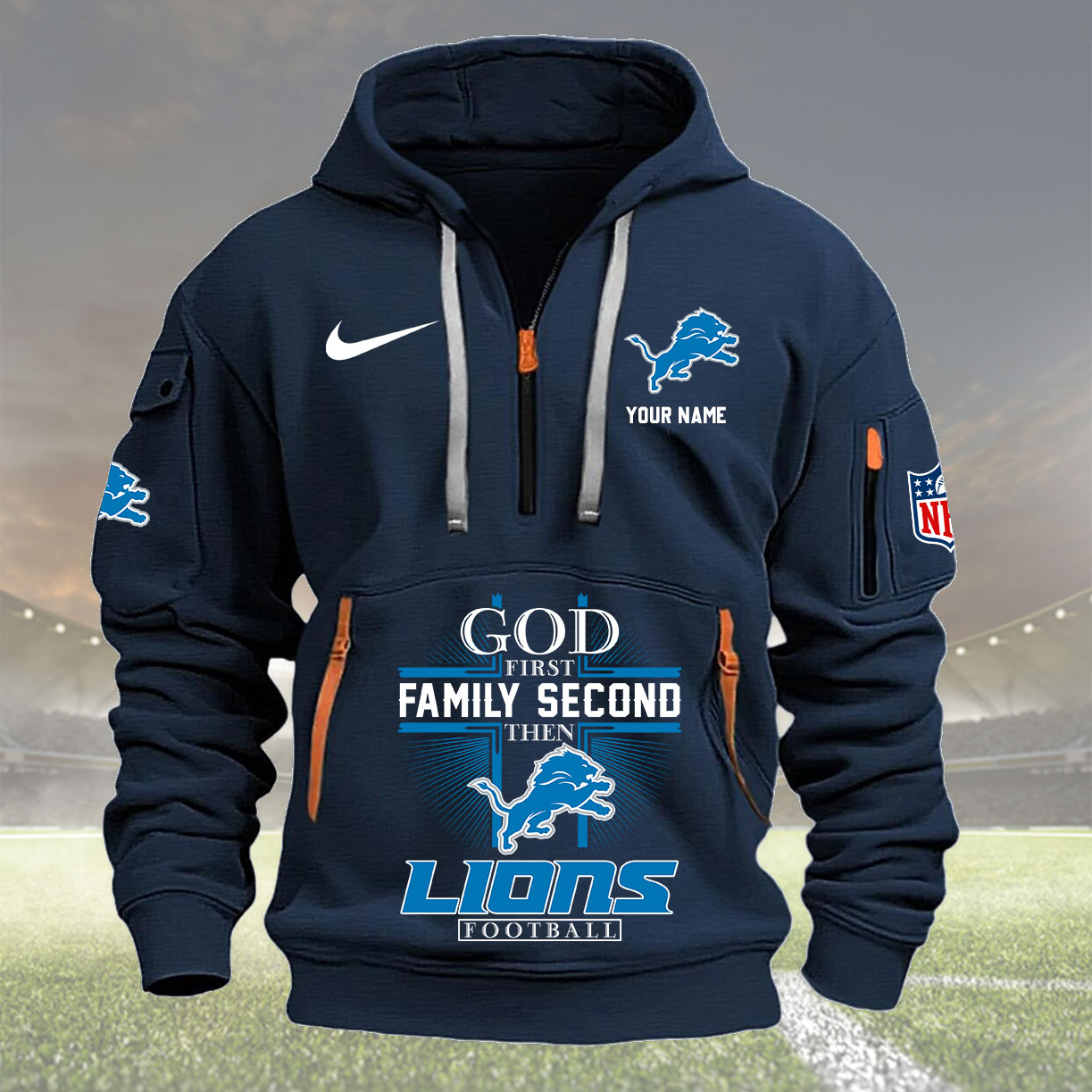 Detroit Lions Personalized Quarter Zip Hoodie New Collection AZBTQZH000251 - Famjoys Detroit Lions Personalized Quarter Zip Hoodie New Collection AZBTQZH000251 - Famjoys