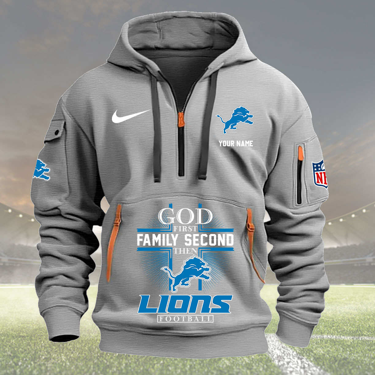 Detroit Lions Personalized Quarter Zip Hoodie New Collection AZBTQZH000251 - Famjoys Detroit Lions Personalized Quarter Zip Hoodie New Collection AZBTQZH000251 - Famjoys