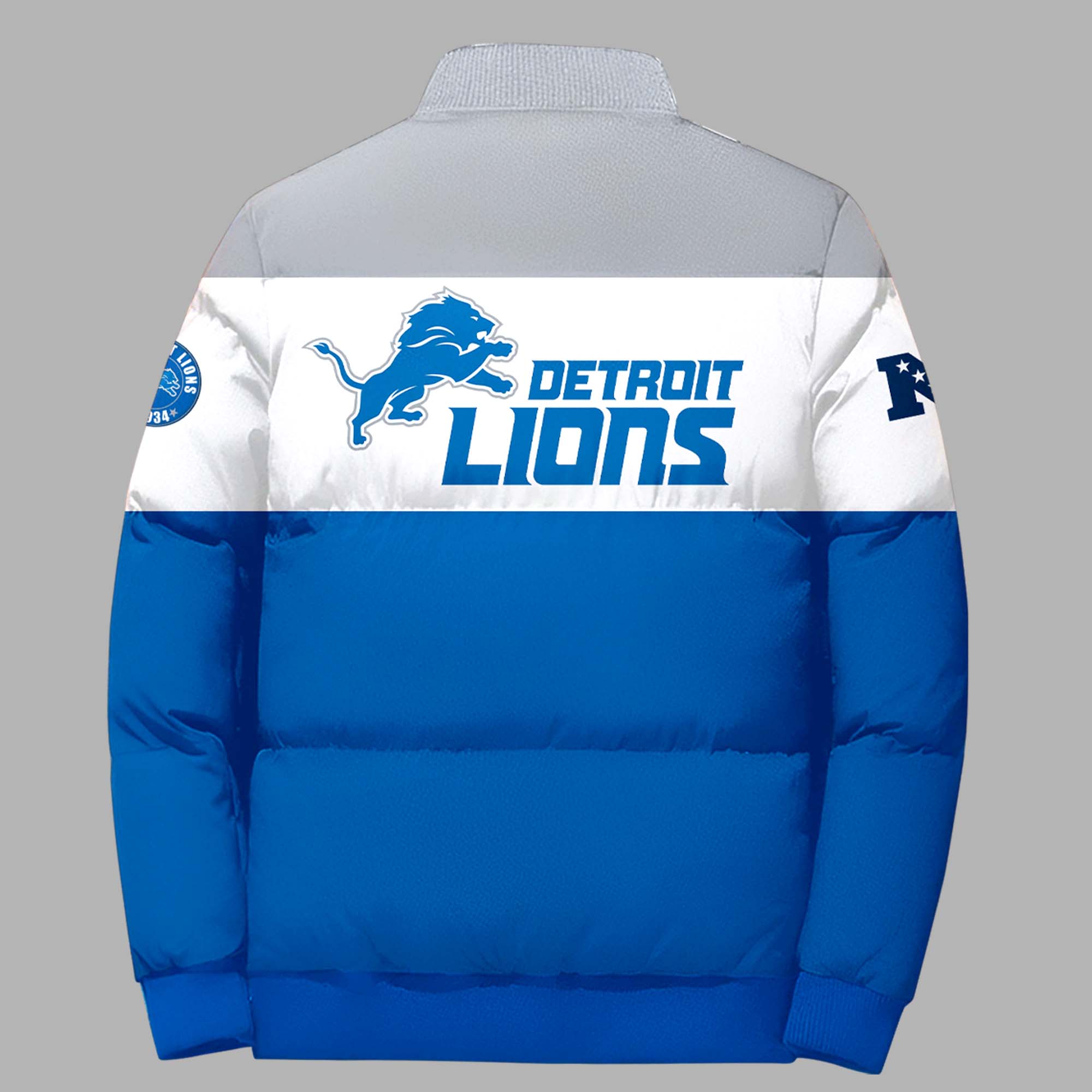 Detroit Lions Premium 3D Bomber Down Jacket - Famjoys Detroit Lions Premium 3D Bomber Down Jacket - Famjoys