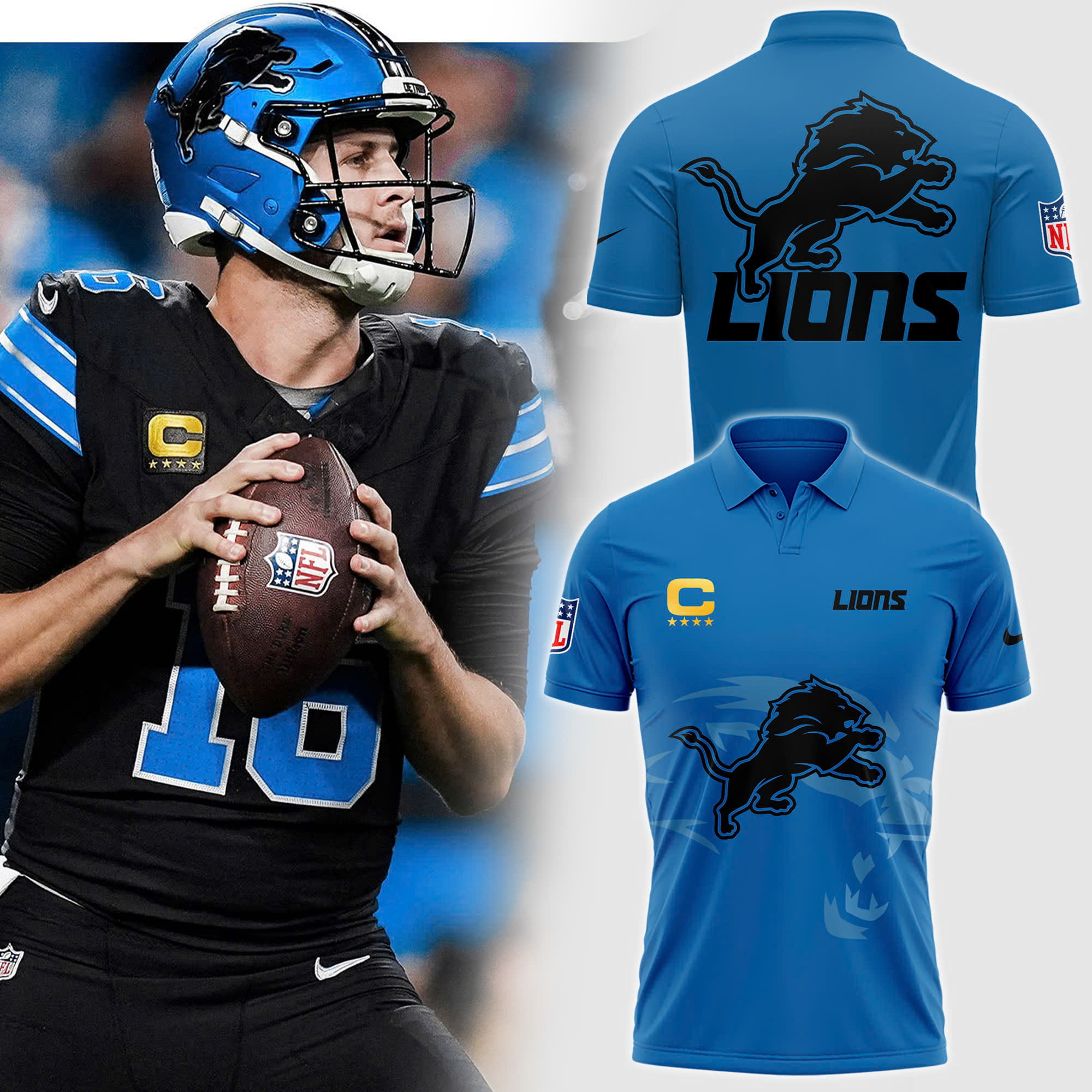 Detroit Lions Prospect Textured Stretch Polo V2 - Famjoys Detroit Lions Prospect Textured Stretch Polo V2 - Famjoys