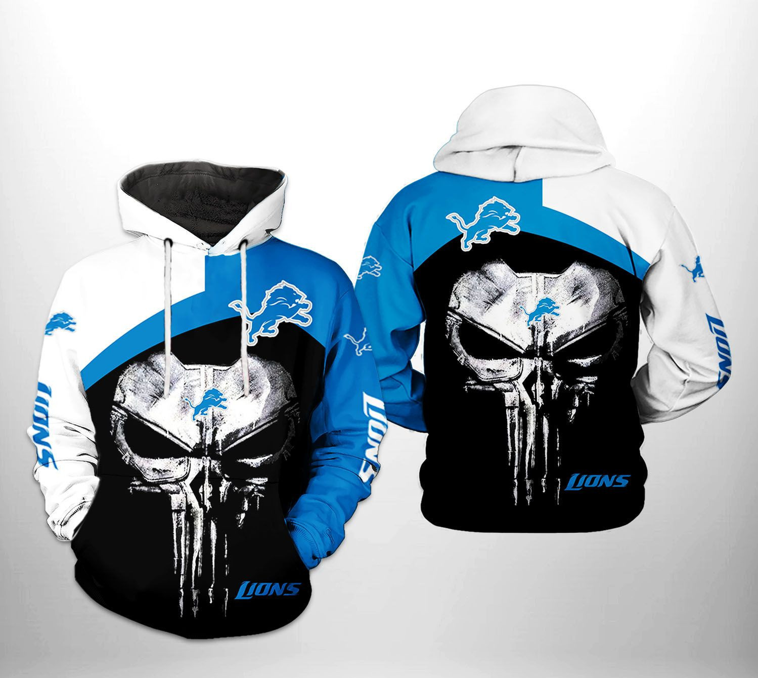 Detroit Lions Skull Punisher Team Hoodie & Zip Hoodie - Famjoys Detroit Lions Skull Punisher Team Hoodie & Zip Hoodie - Famjoys