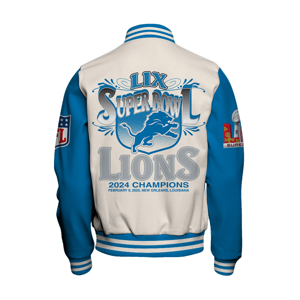 Detroit Lions Super Bowl LIX Celebrate The Victory Varsity Jacket - Famjoys Detroit Lions Super Bowl LIX Celebrate The Victory Varsity Jacket - Famjoys