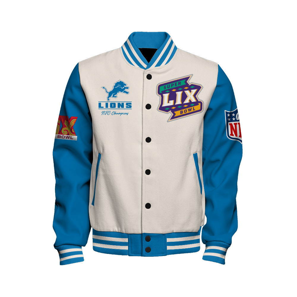 Detroit Lions Super Bowl LIX Celebrate The Victory Varsity Jacket - Famjoys Detroit Lions Super Bowl LIX Celebrate The Victory Varsity Jacket - Famjoys