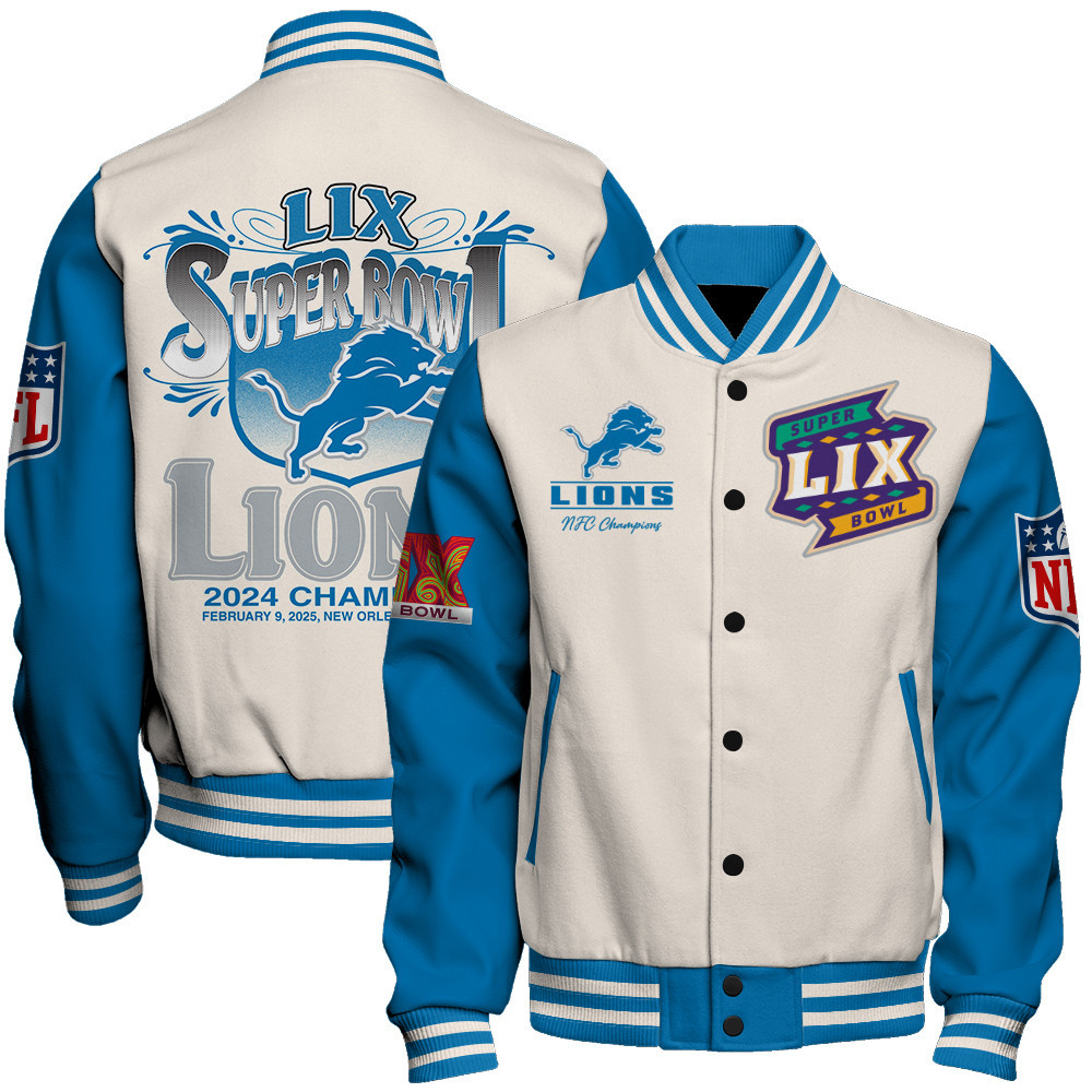 Detroit Lions Super Bowl LIX Celebrate The Victory Varsity Jacket - Famjoys Detroit Lions Super Bowl LIX Celebrate The Victory Varsity Jacket - Famjoys