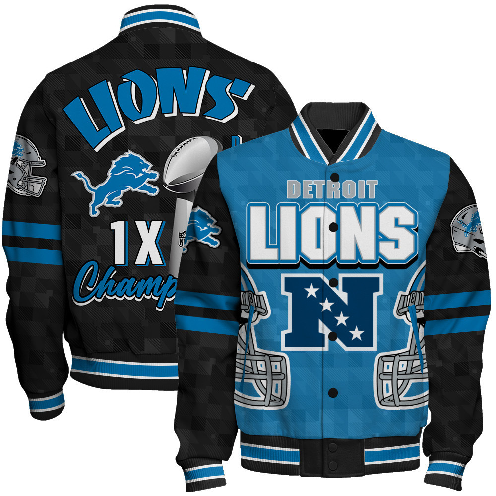 Detroit Lions Super Bowl LIX Champions History Is Being Made Varsity Jacket - Famjoys Detroit Lions Super Bowl LIX Champions History Is Being Made Varsity Jacket - Famjoys