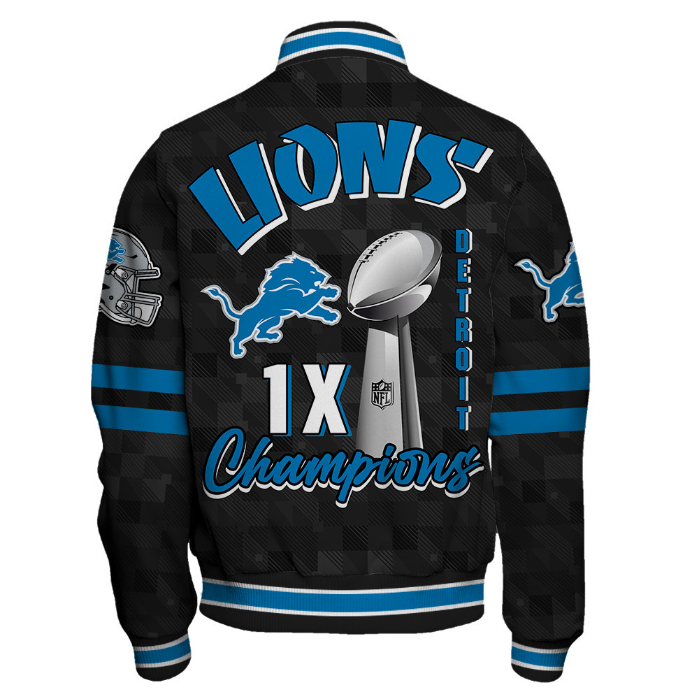 Detroit Lions Super Bowl LIX Champions History Is Being Made Varsity Jacket - Famjoys Detroit Lions Super Bowl LIX Champions History Is Being Made Varsity Jacket - Famjoys