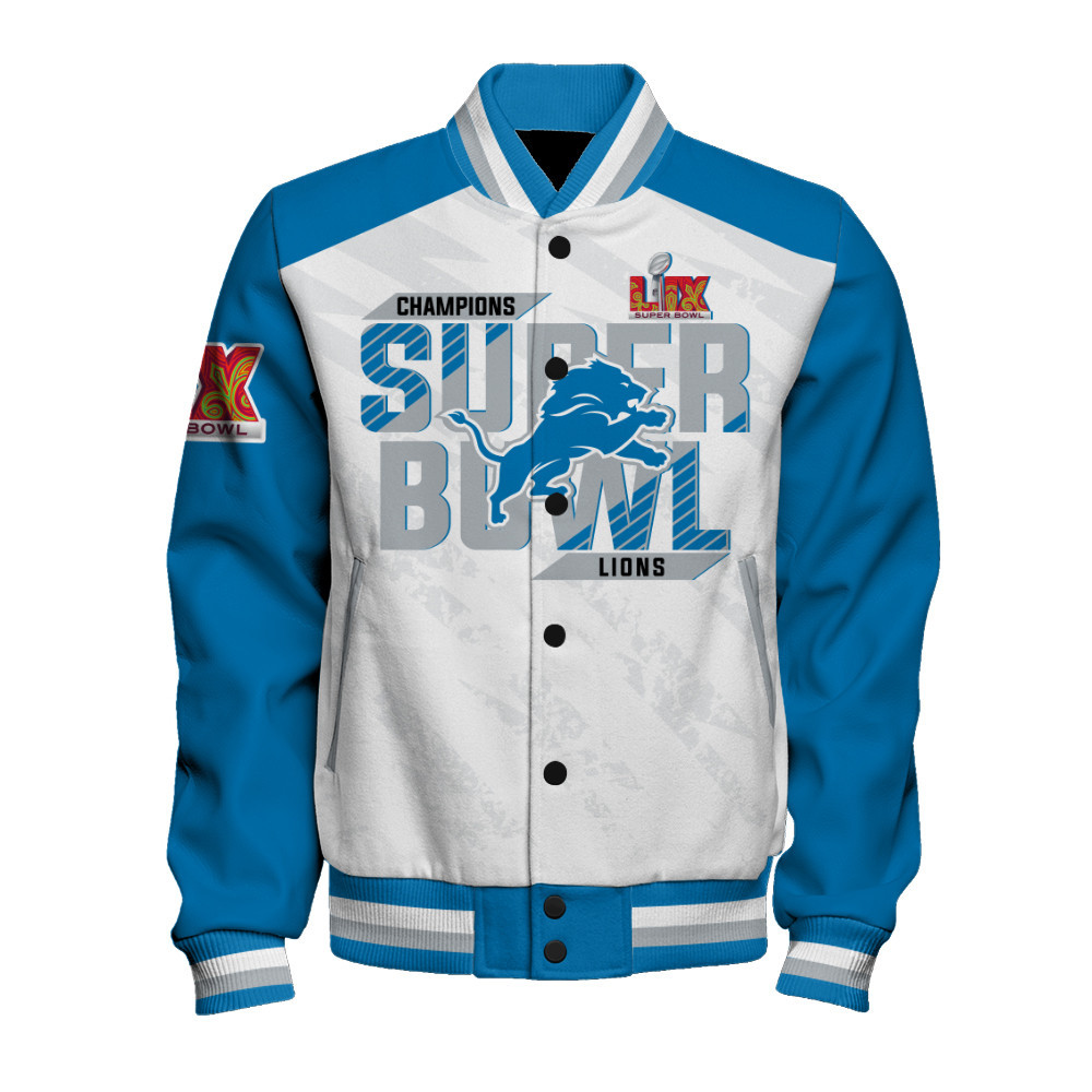 Detroit Lions Super Bowl LIX Champions The King Of The Field Varsity Jacket - Famjoys Detroit Lions Super Bowl LIX Champions The King Of The Field Varsity Jacket - Famjoys