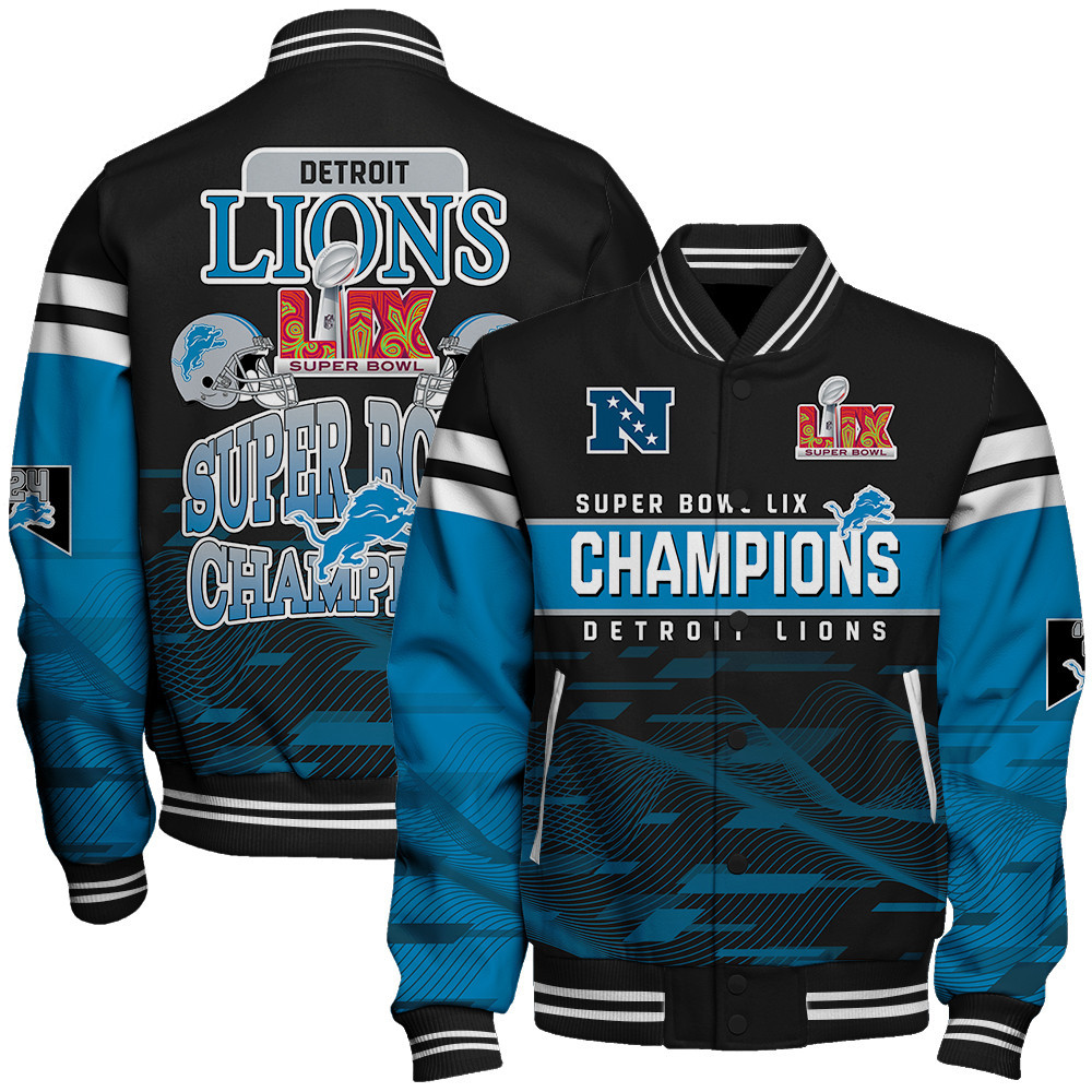 Detroit Lions Super Bowl LIX Champions Varsity Jacket - Famjoys Detroit Lions Super Bowl LIX Champions Varsity Jacket - Famjoys