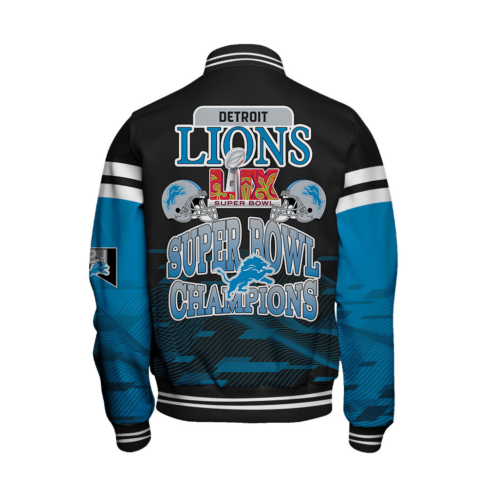 Detroit Lions Super Bowl LIX Champions Varsity Jacket - Famjoys Detroit Lions Super Bowl LIX Champions Varsity Jacket - Famjoys