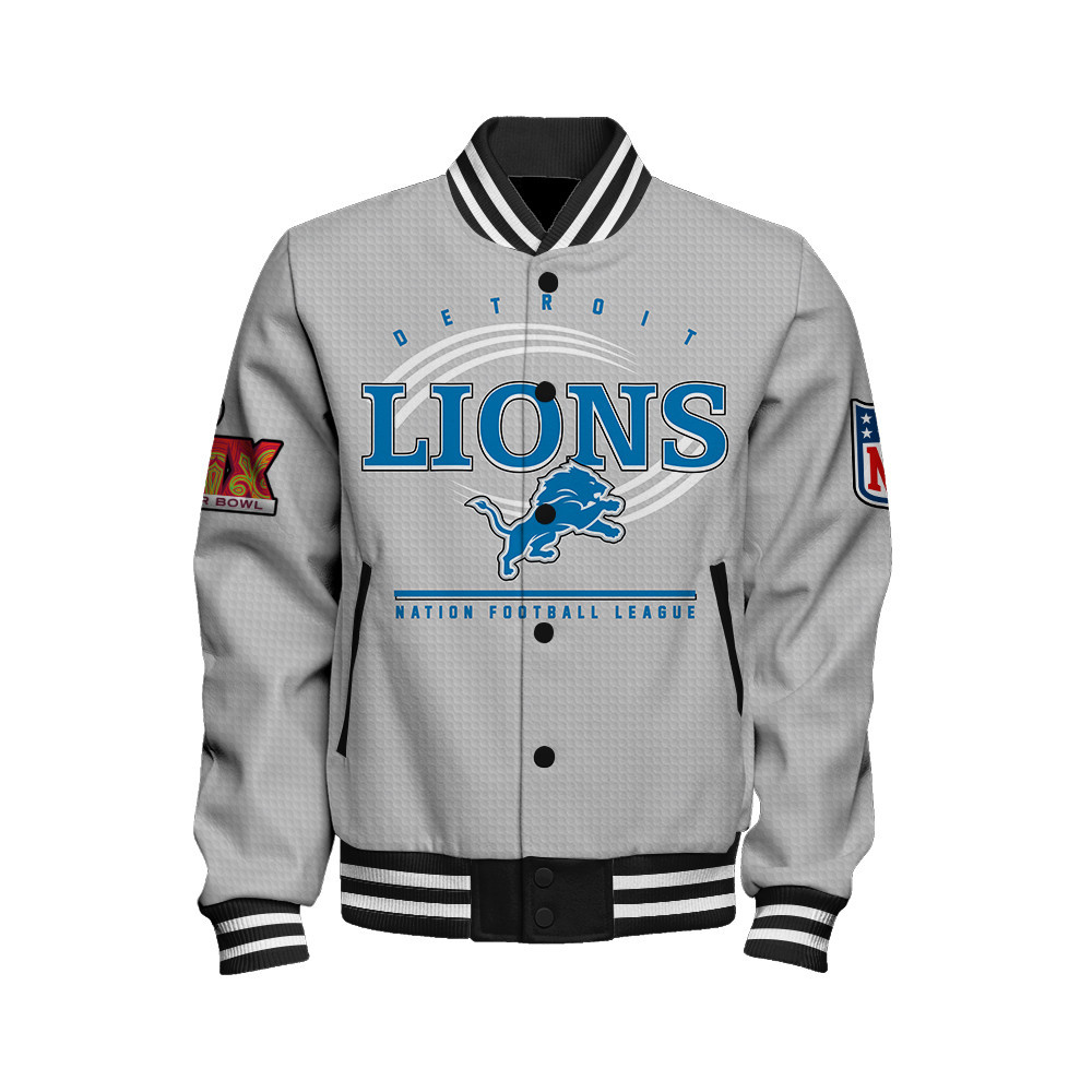 Detroit Lions Super Bowl LIX Glory Varsity Jacket - Famjoys Detroit Lions Super Bowl LIX Glory Varsity Jacket - Famjoys
