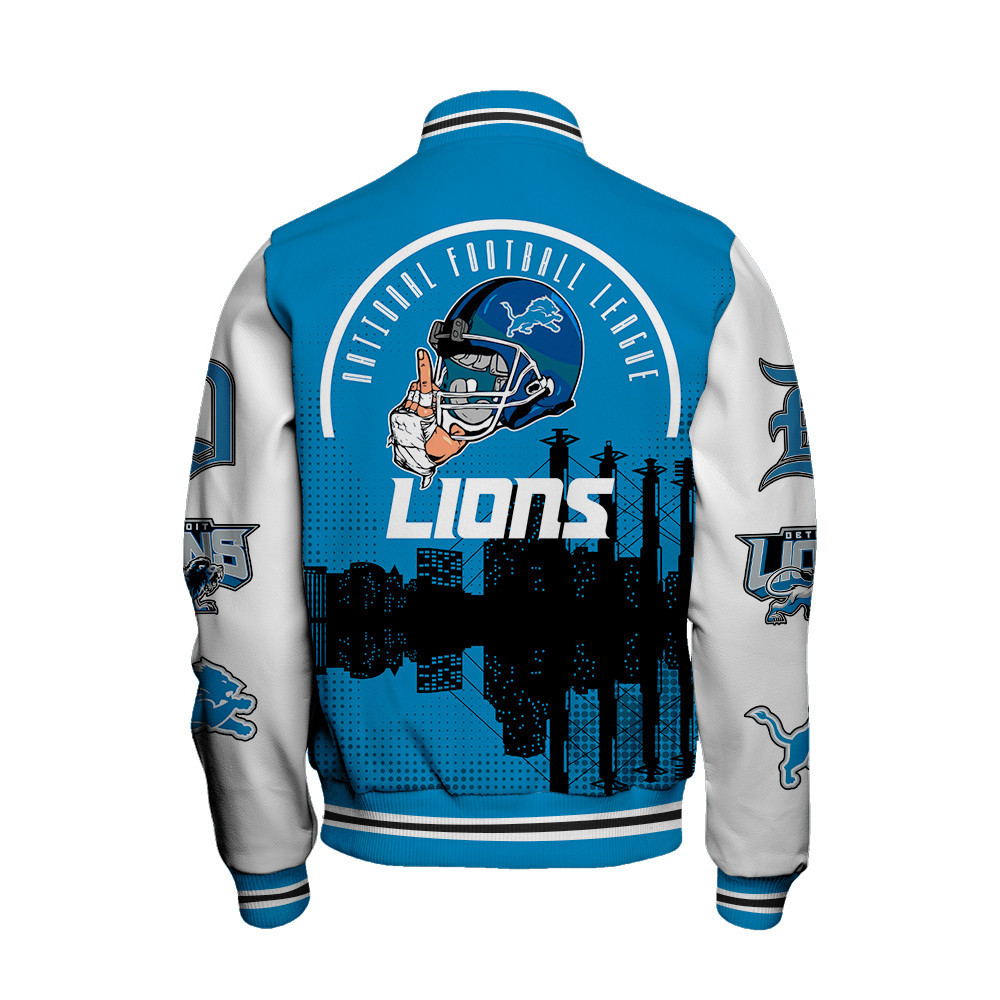 Detroit Lions Team Logo Player Design Varsity Jacket - Famjoys Detroit Lions Team Logo Player Design Varsity Jacket - Famjoys