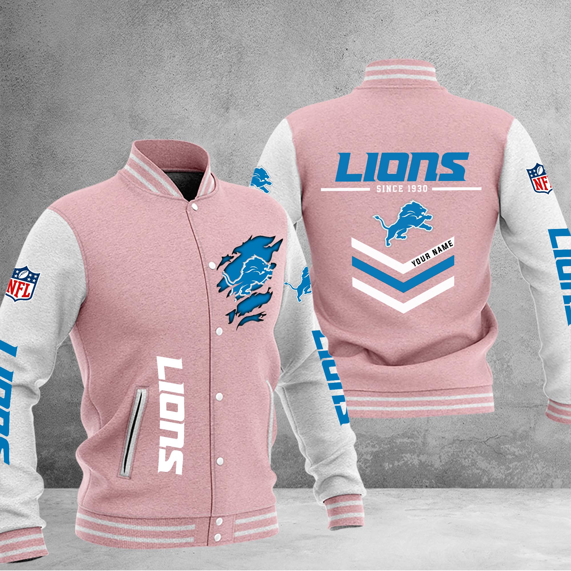 Detroit Lions Varsity Baseball Jacket - Famjoys Detroit Lions Varsity Baseball Jacket - Famjoys