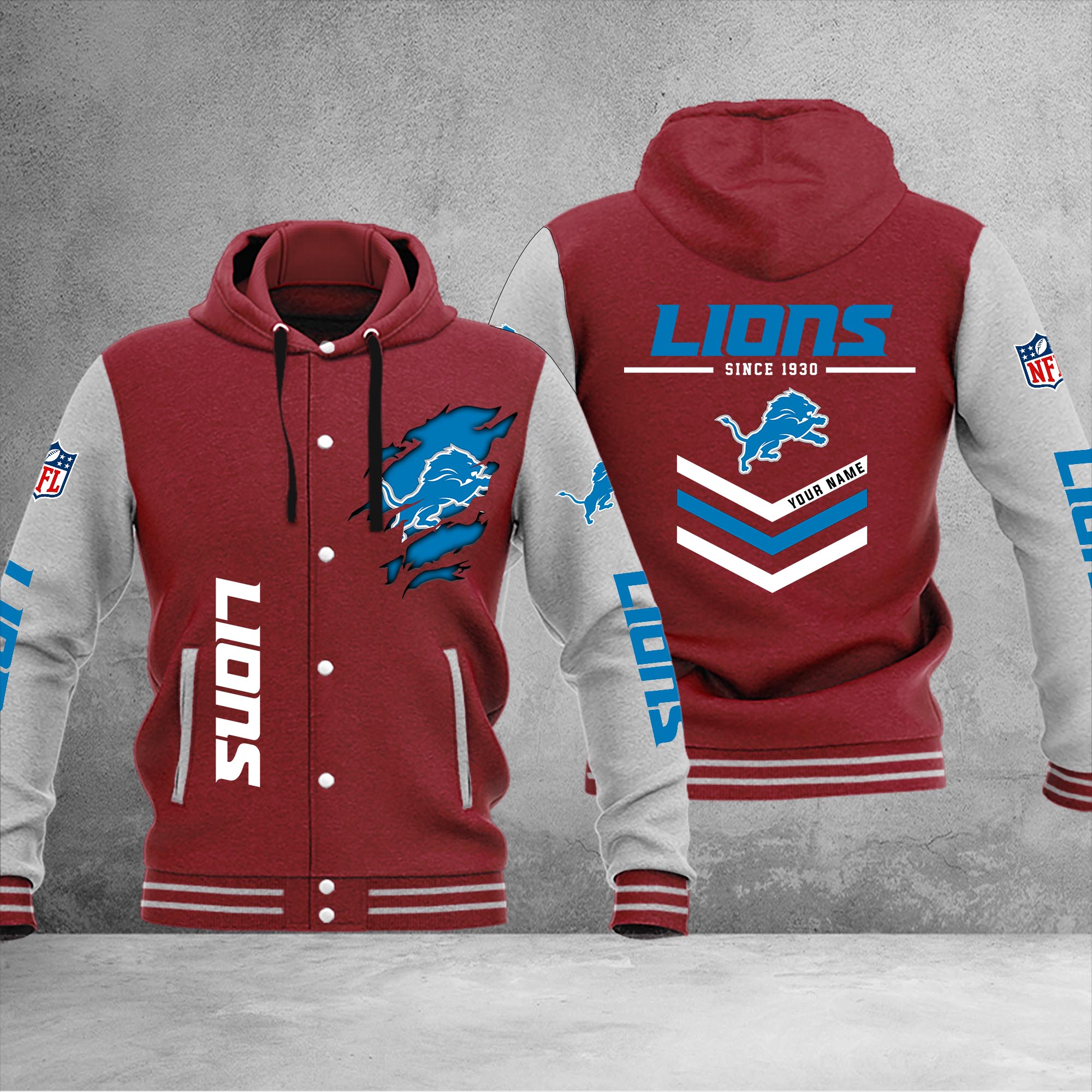 Detroit Lions Varsity Baseball Jacket - Famjoys Detroit Lions Varsity Baseball Jacket - Famjoys