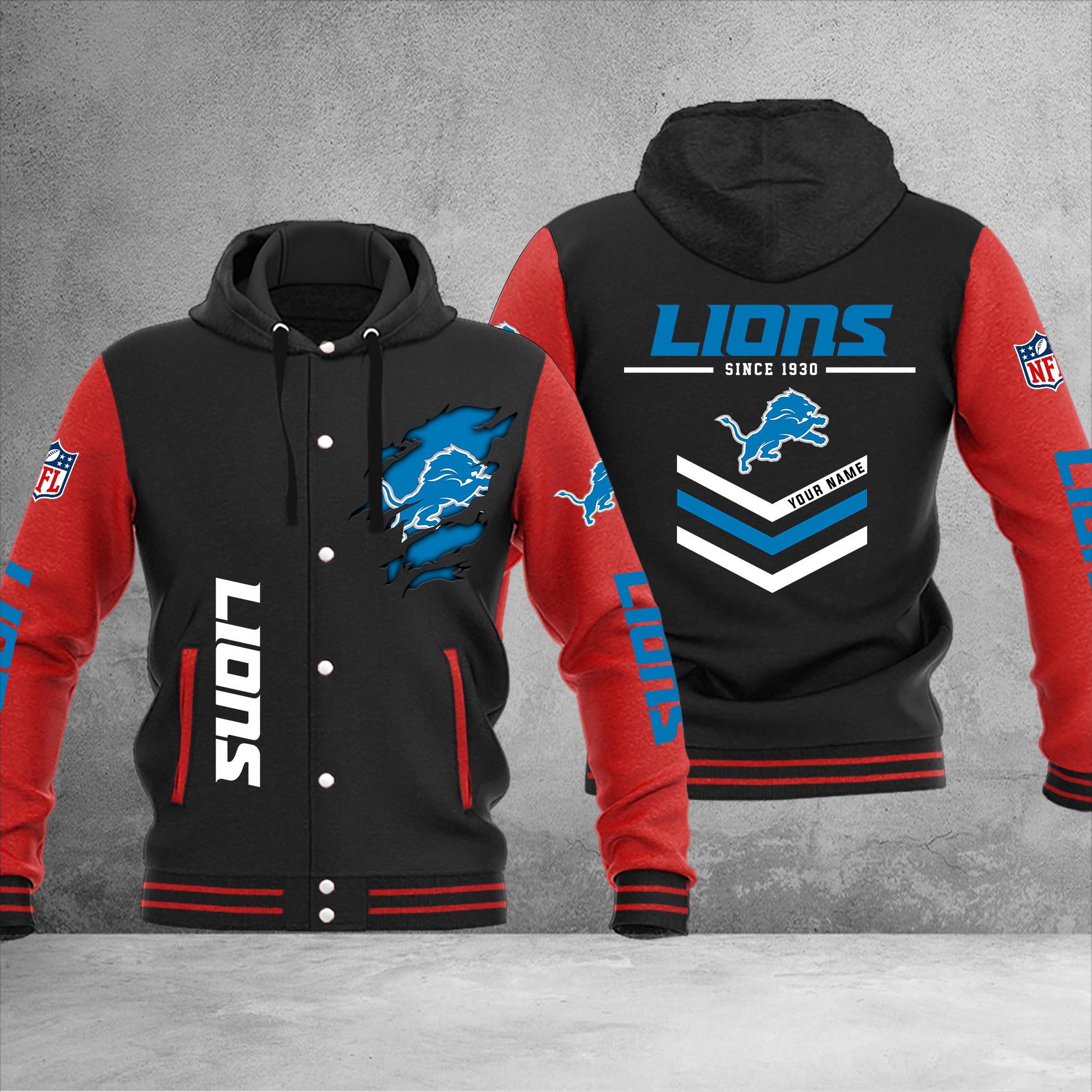 Detroit Lions Varsity Baseball Jacket - Famjoys Detroit Lions Varsity Baseball Jacket - Famjoys