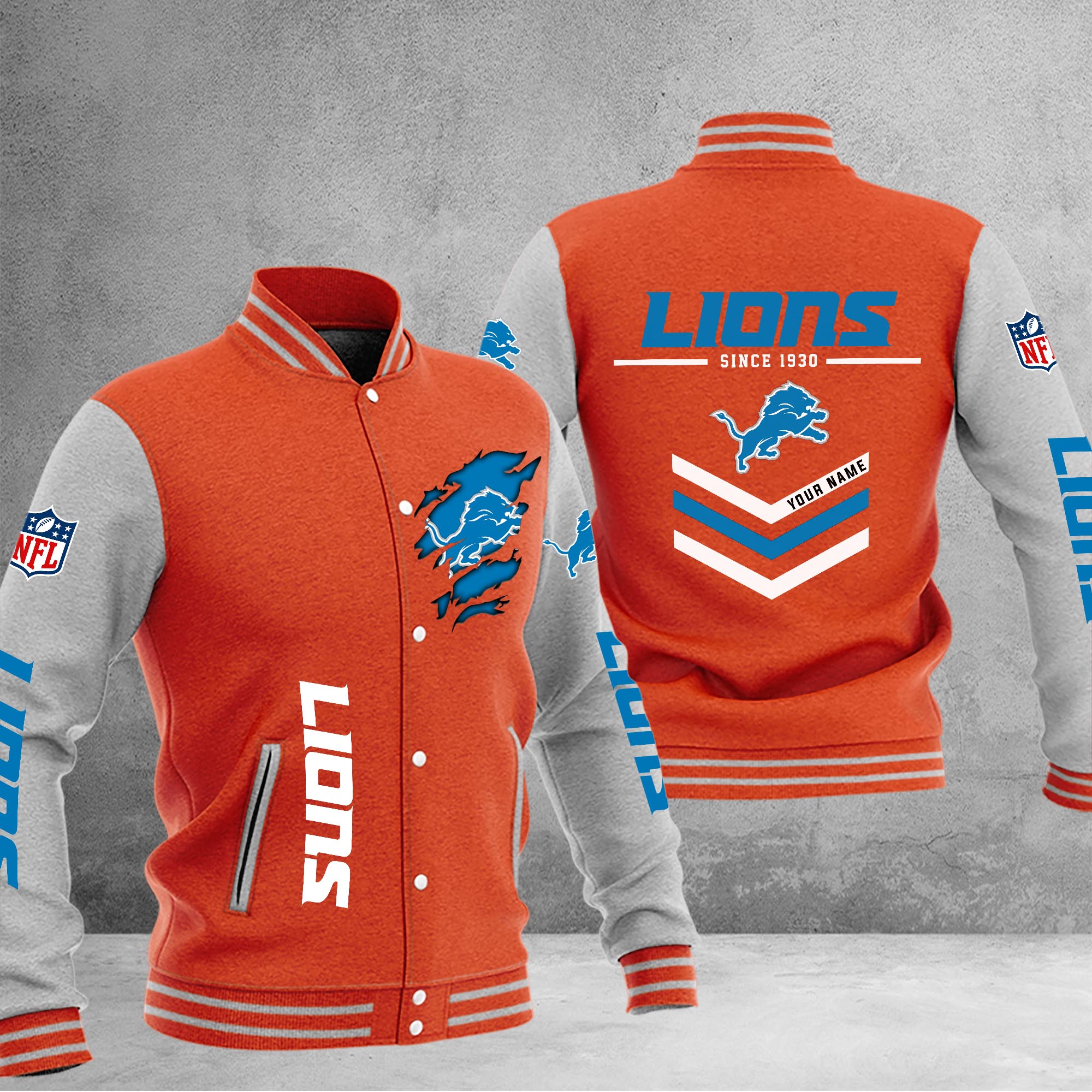 Detroit Lions Varsity Baseball Jacket - Famjoys Detroit Lions Varsity Baseball Jacket - Famjoys