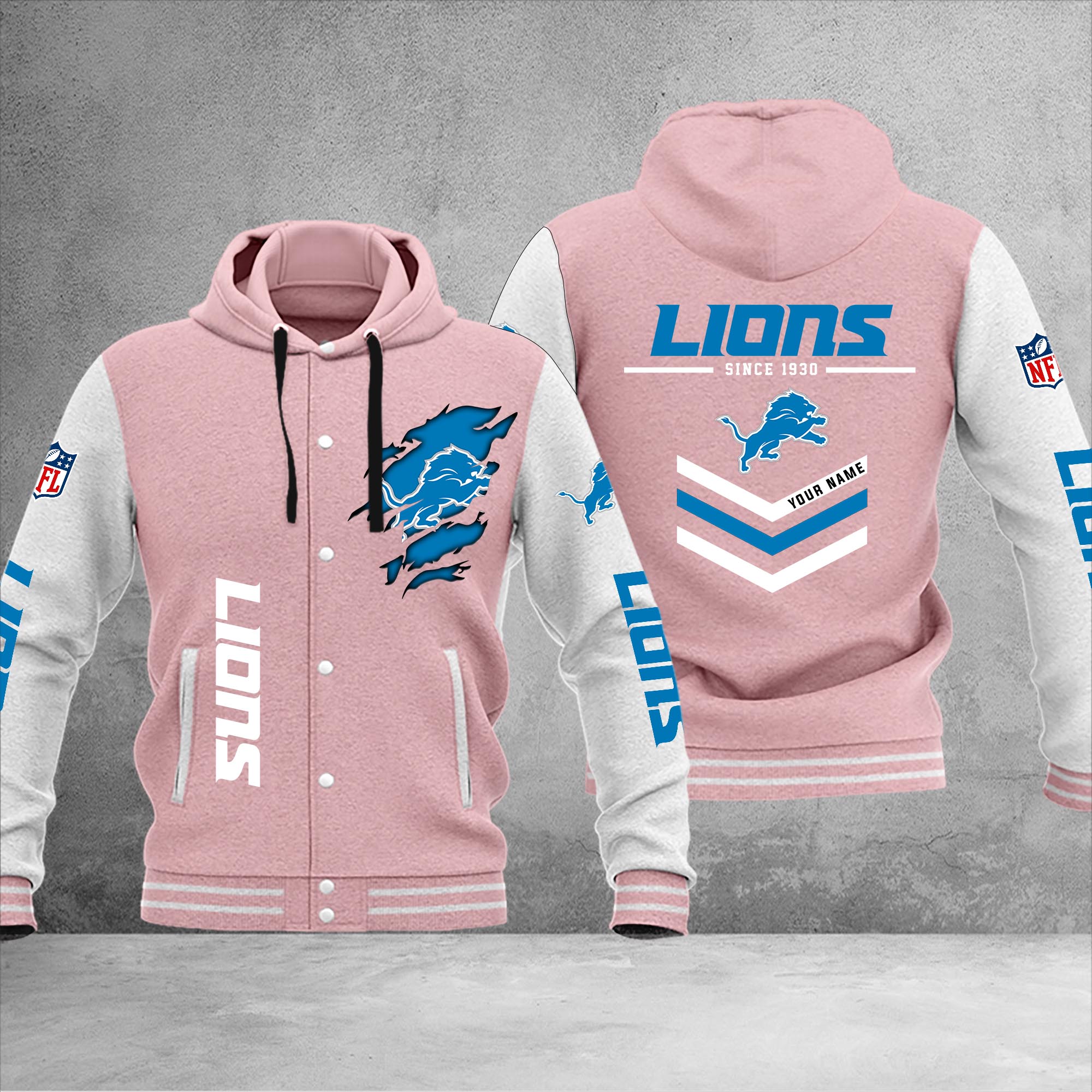 Detroit Lions Varsity Baseball Jacket - Famjoys Detroit Lions Varsity Baseball Jacket - Famjoys