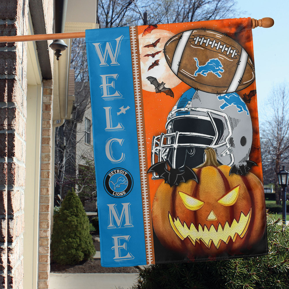 Detroit Lions Welcome Halloween Garden Flag, House Flag Double Sided Printed - Famjoys Detroit Lions Welcome Halloween Garden Flag, House Flag Double Sided Printed - Famjoys