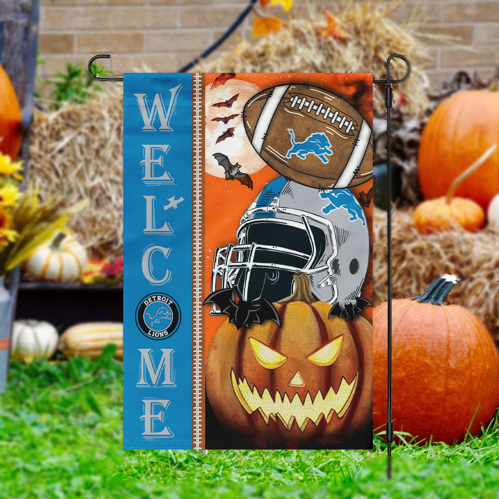 Detroit Lions Welcome Halloween Garden Flag, House Flag Double Sided Printed - Famjoys Detroit Lions Welcome Halloween Garden Flag, House Flag Double Sided Printed - Famjoys