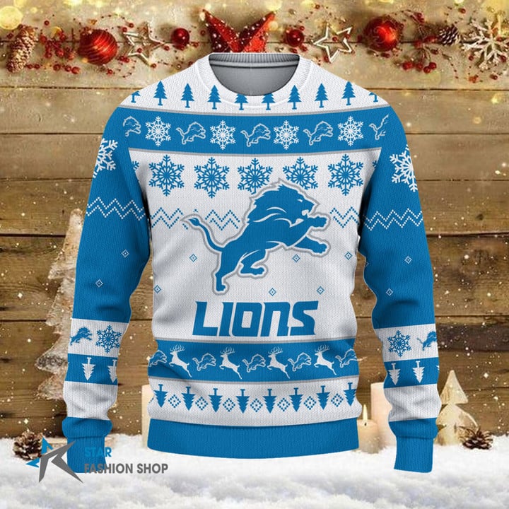 Detroit Lions Woolen Christmas Ugly Sweater BGSWT120 - Famjoys Detroit Lions Woolen Christmas Ugly Sweater BGSWT120 - Famjoys