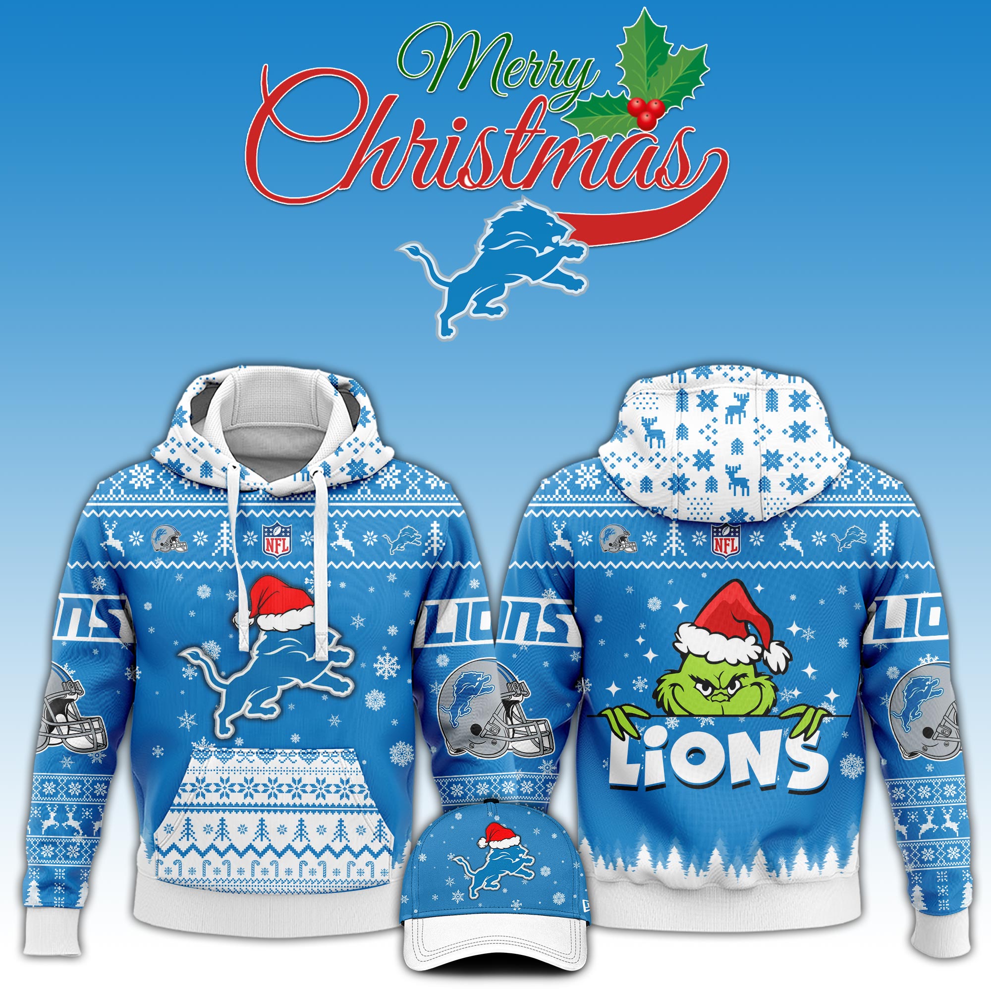 Detroit Lions x Christmas Hoodie - Famjoys Detroit Lions x Christmas Hoodie - Famjoys