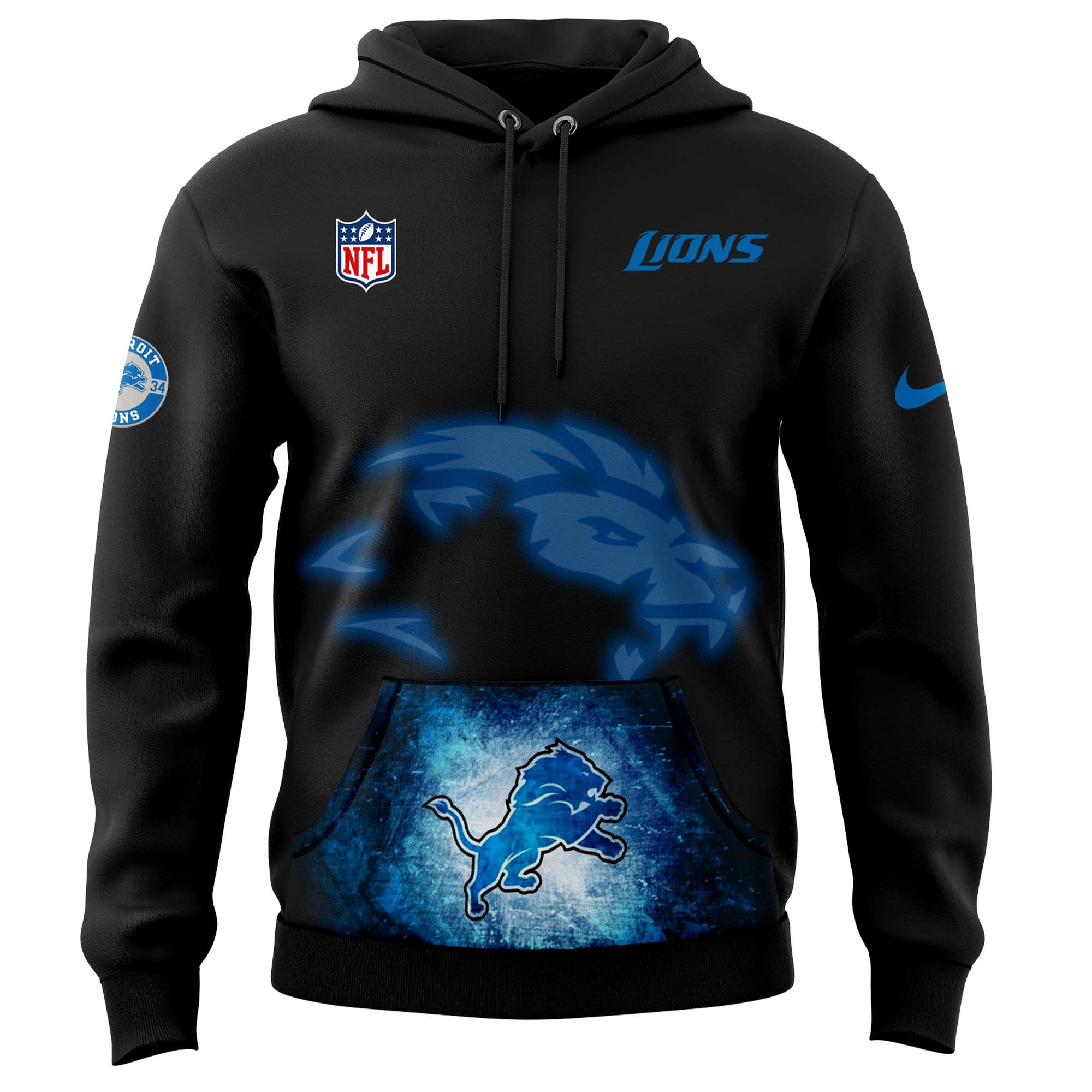 Detroit Lions x Dark Knights Rising Night Premium Pullover Hoodie - Famjoys Detroit Lions x Dark Knights Rising Night Premium Pullover Hoodie - Famjoys