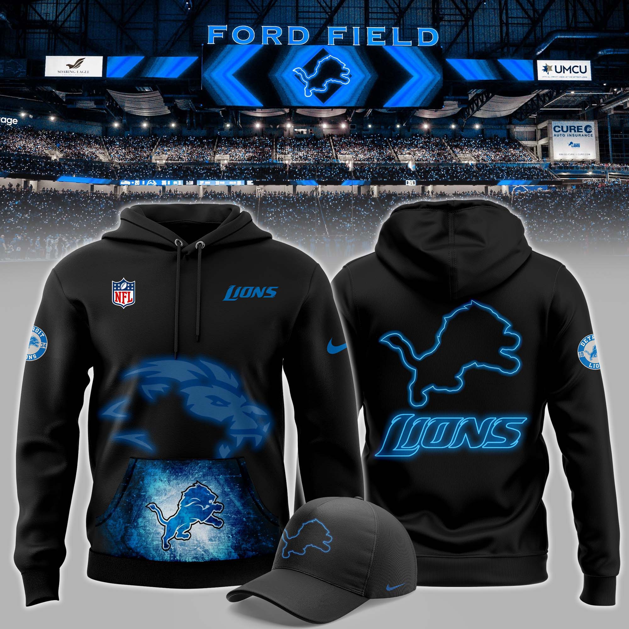 Detroit Lions x Dark Knights Rising Night Premium Pullover Hoodie - Famjoys Detroit Lions x Dark Knights Rising Night Premium Pullover Hoodie - Famjoys