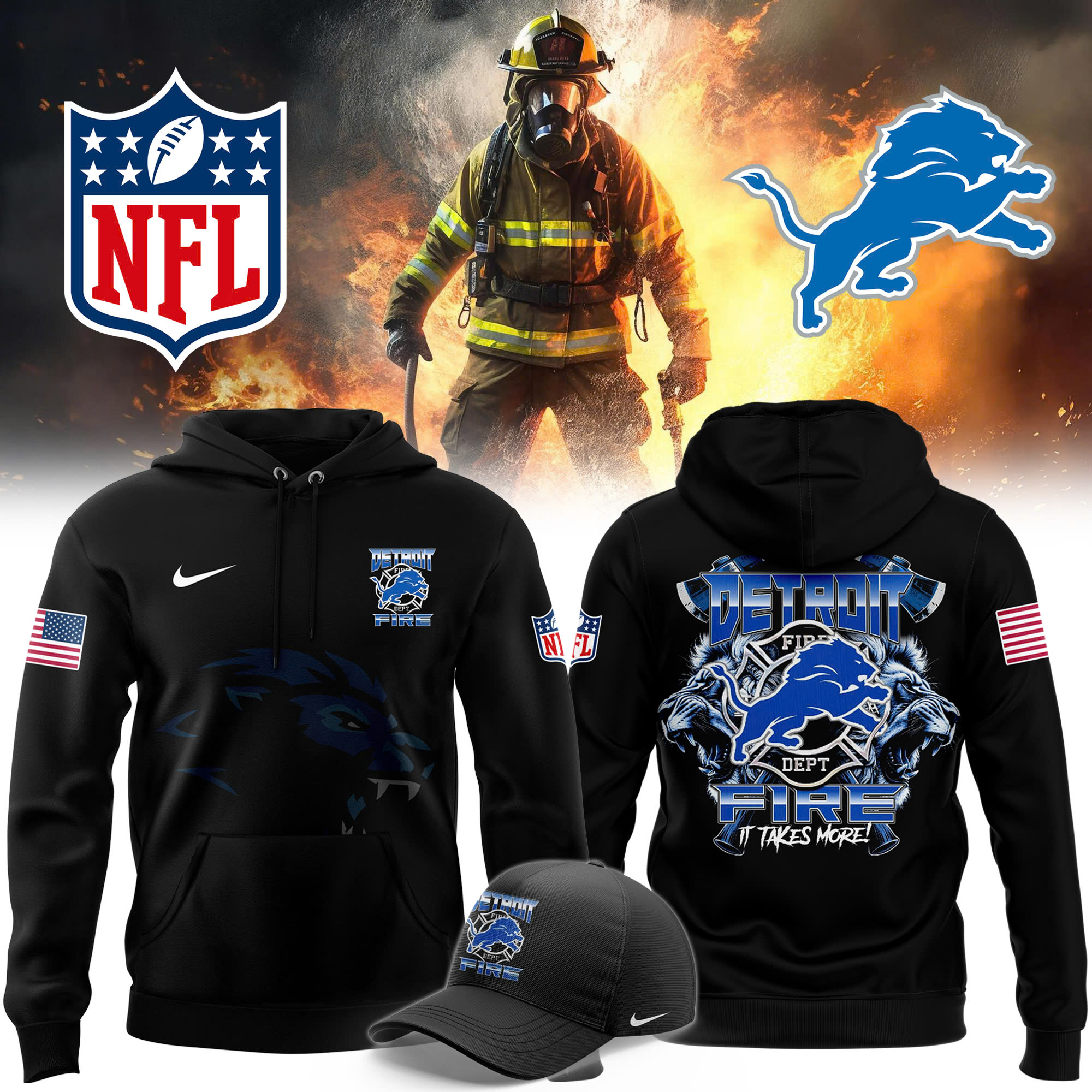 Detroit Lions x Firefighter Appreciation Day Premium Pullover Hoodie - Famjoys Detroit Lions x Firefighter Appreciation Day Premium Pullover Hoodie - Famjoys