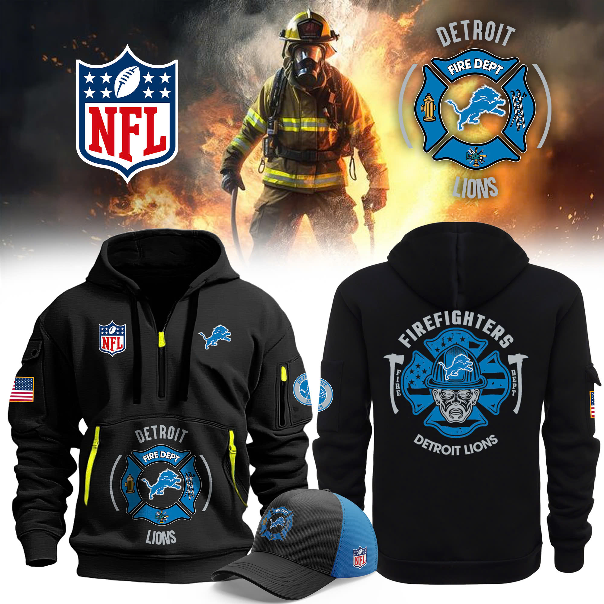 Detroit Lions x Firefighter Appreciation Night Premium Hoodie - Famjoys Detroit Lions x Firefighter Appreciation Night Premium Hoodie - Famjoys