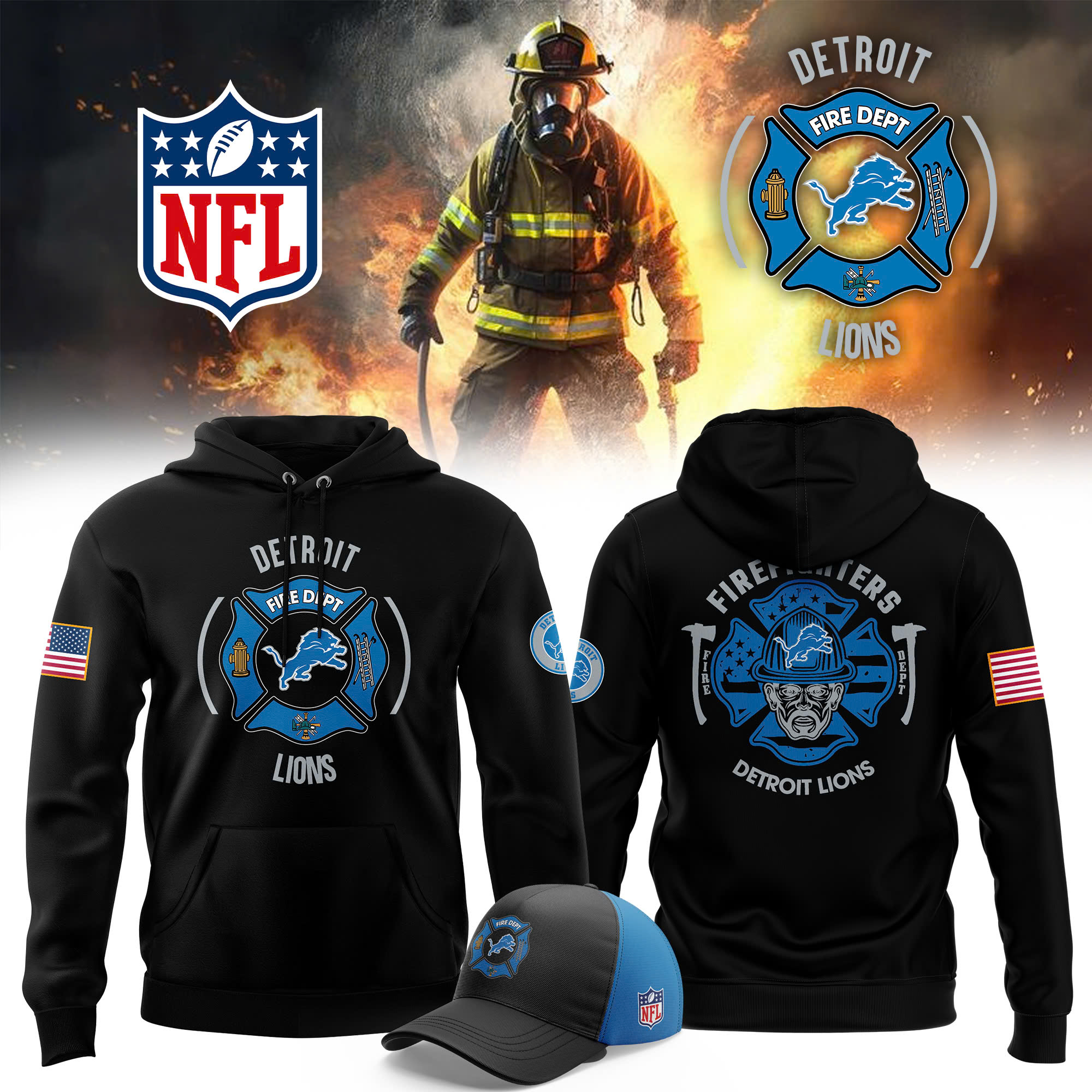 Detroit Lions x Firefighter Appreciation Night Premium Pullover Hoodie V2 - Famjoys Detroit Lions x Firefighter Appreciation Night Premium Pullover Hoodie V2 - Famjoys