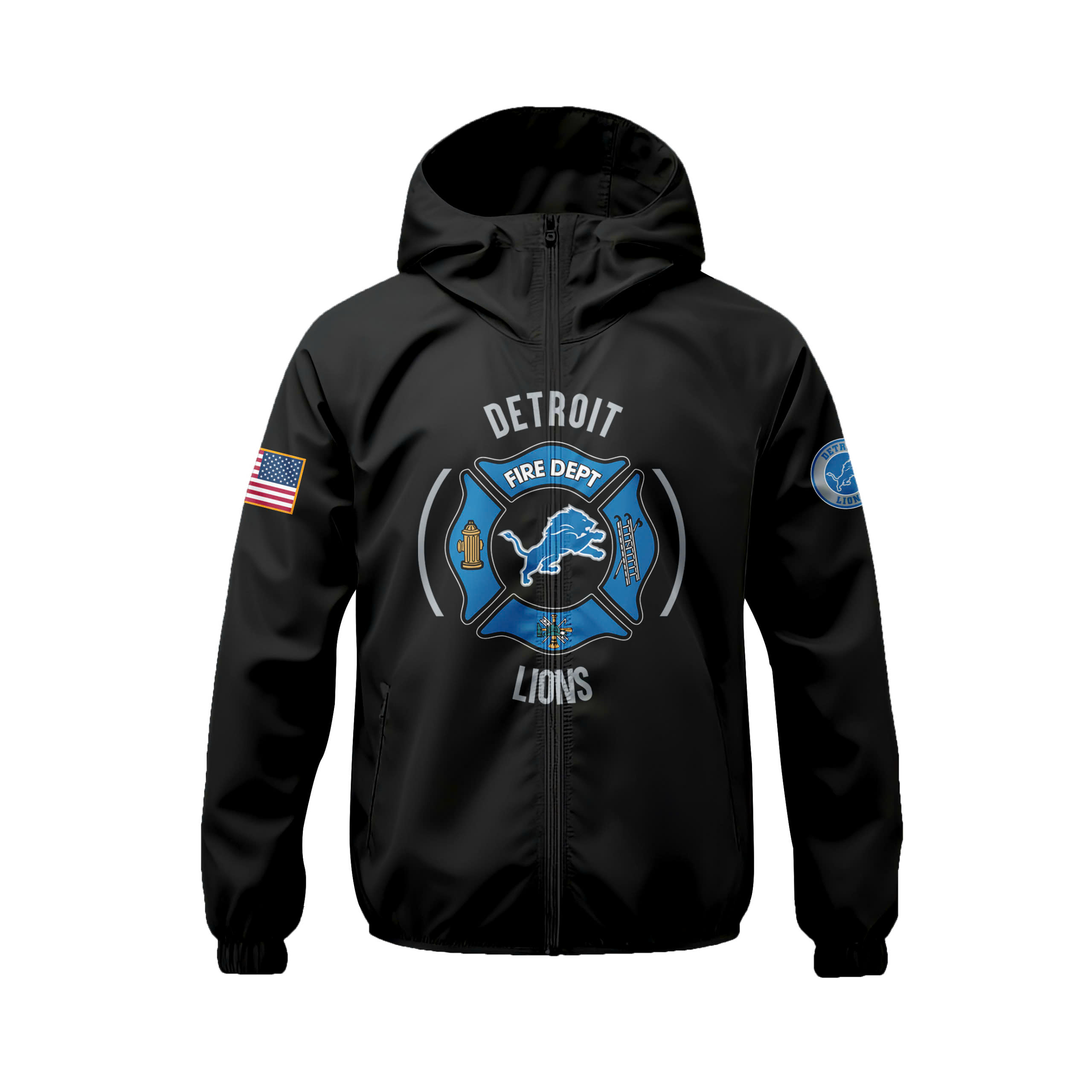 Detroit Lions x Firefighter Appreciation Night Premium Pullover Wind Jacket - Famjoys Detroit Lions x Firefighter Appreciation Night Premium Pullover Wind Jacket - Famjoys