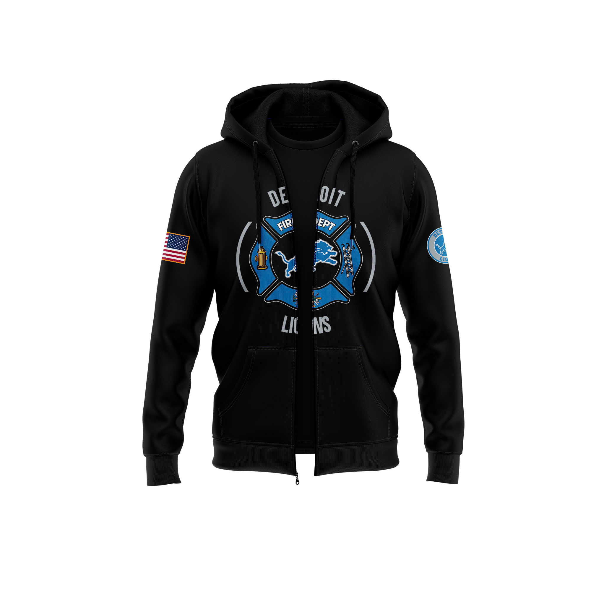 Detroit Lions x Firefighter Appreciation Night Premium Pullover Zip Hoodie - Famjoys Detroit Lions x Firefighter Appreciation Night Premium Pullover Zip Hoodie - Famjoys
