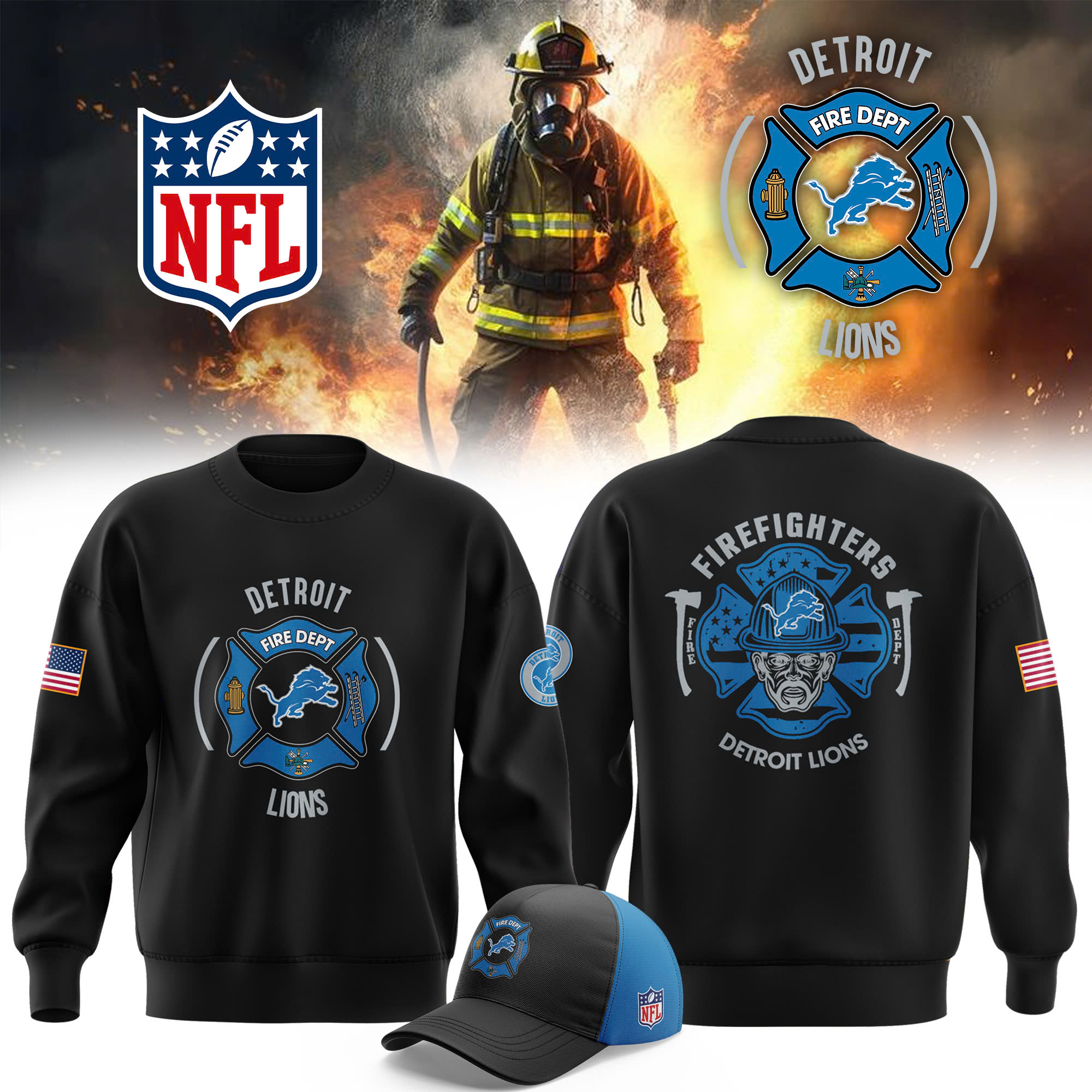 Detroit Lions x Firefighter Appreciation Night Premium Sweatershirt - Famjoys Detroit Lions x Firefighter Appreciation Night Premium Sweatershirt - Famjoys
