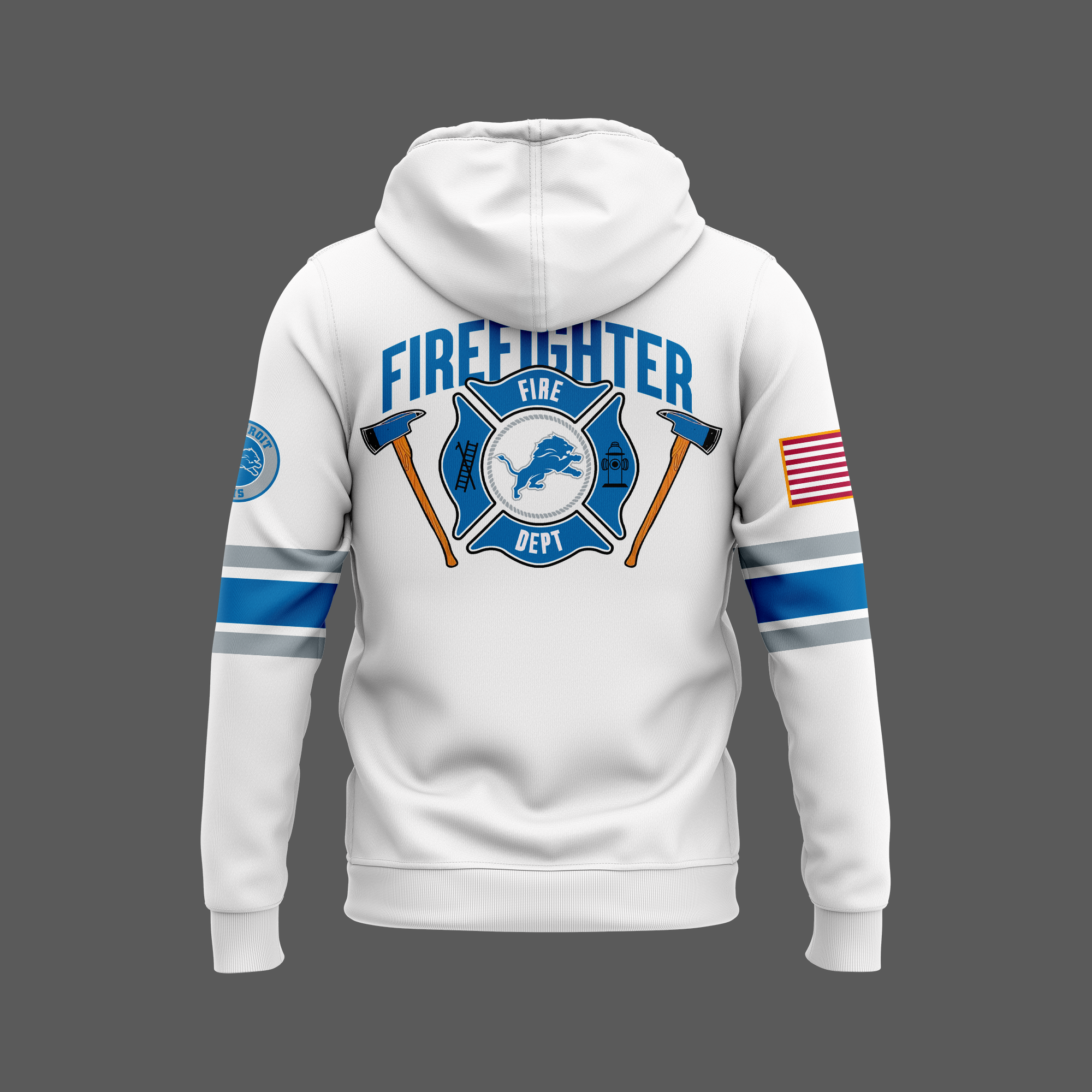 Detroit Lions x Firefighter Appreciation Night Premium White Hoodie - Famjoys Detroit Lions x Firefighter Appreciation Night Premium White Hoodie - Famjoys