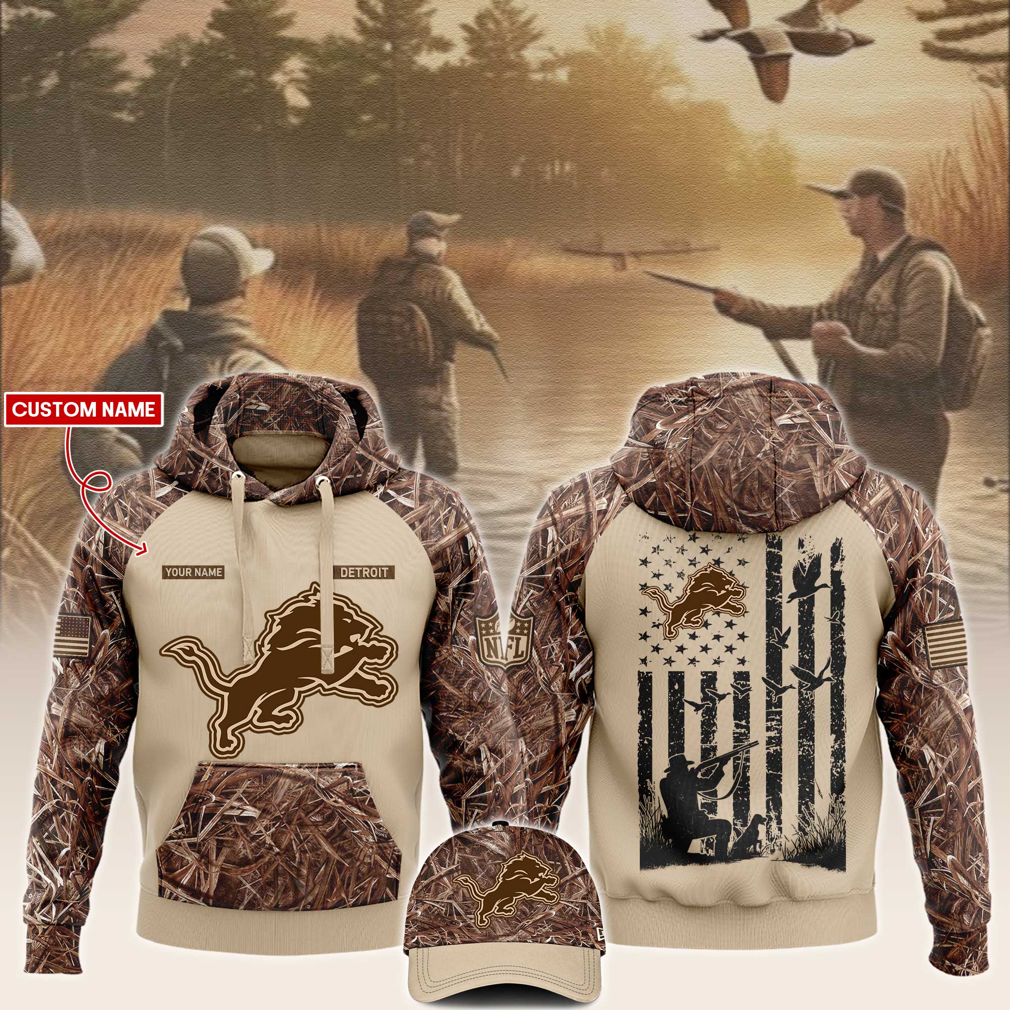 Detroit Lions x Hunting Hoodie V2 - Famjoys Detroit Lions x Hunting Hoodie V2 - Famjoys