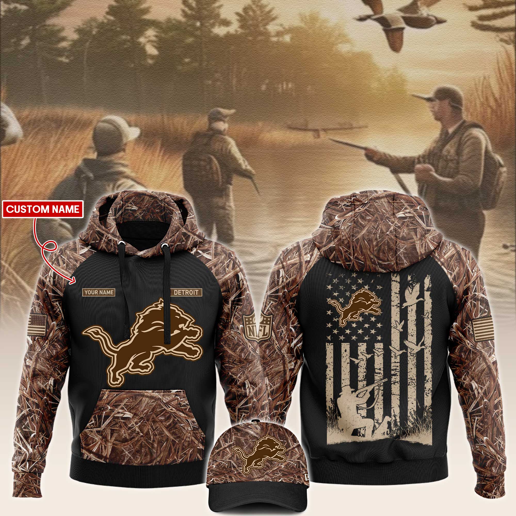 Detroit Lions x Hunting Hoodie V2 - Famjoys Detroit Lions x Hunting Hoodie V2 - Famjoys