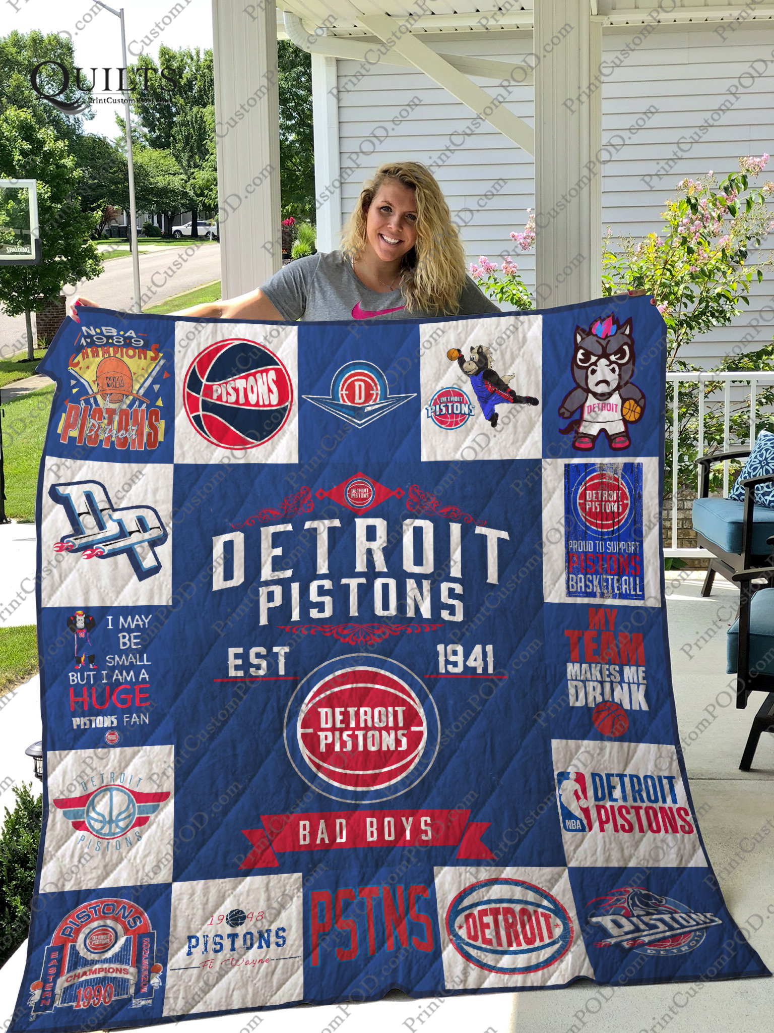 Detroit Pistons Quilt Blanket Ver 17 - Famjoys Detroit Pistons Quilt Blanket Ver 17 - Famjoys