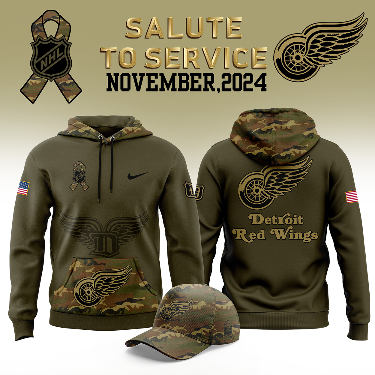 Detroit Red Wings Camo Salute to Service Club Fleece Pullover Hoodie - Famjoys Detroit Red Wings Camo Salute to Service Club Fleece Pullover Hoodie - Famjoys