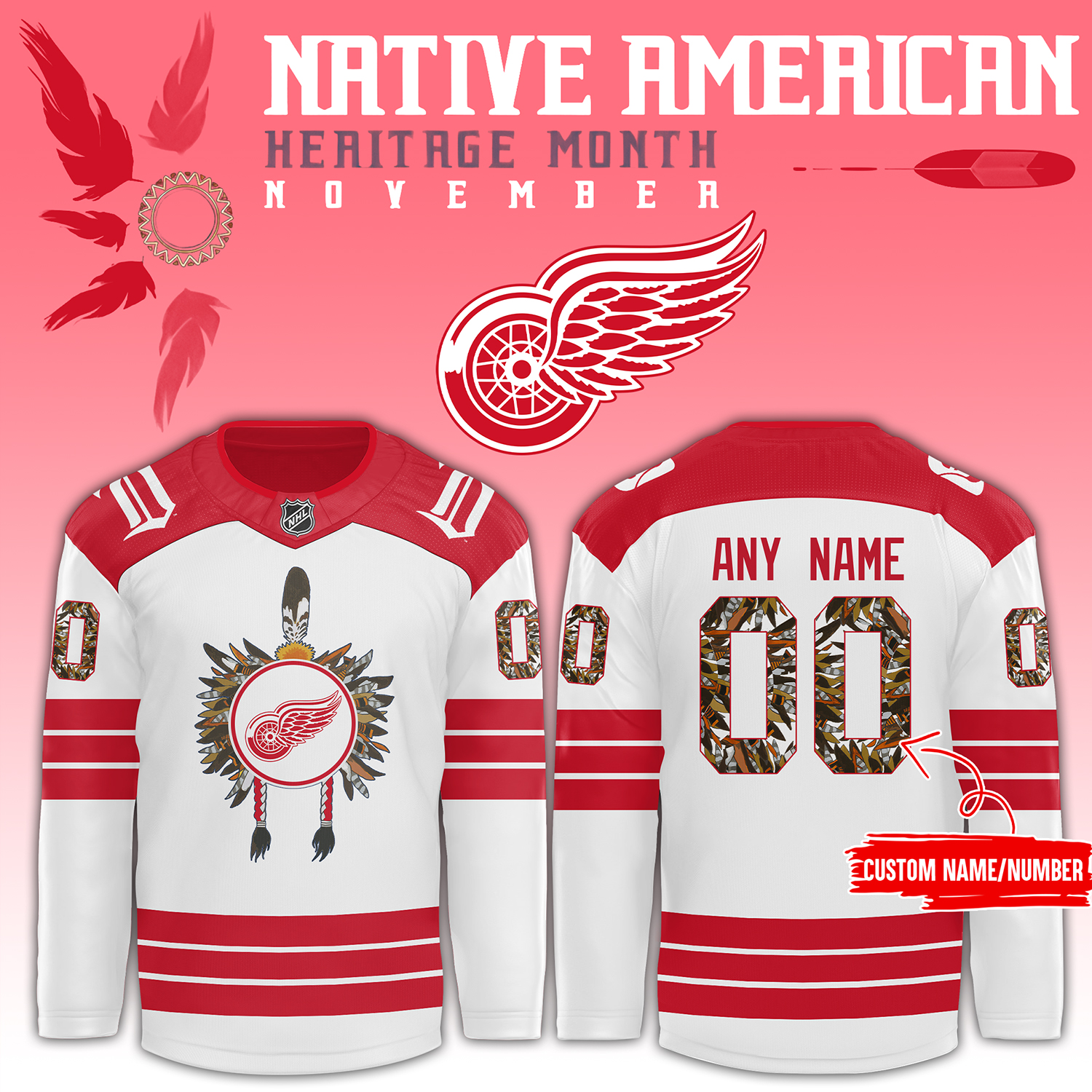 Detroit Red Wings NHL Native American Heritage Month Premium Jersey - Famjoys Detroit Red Wings NHL Native American Heritage Month Premium Jersey - Famjoys