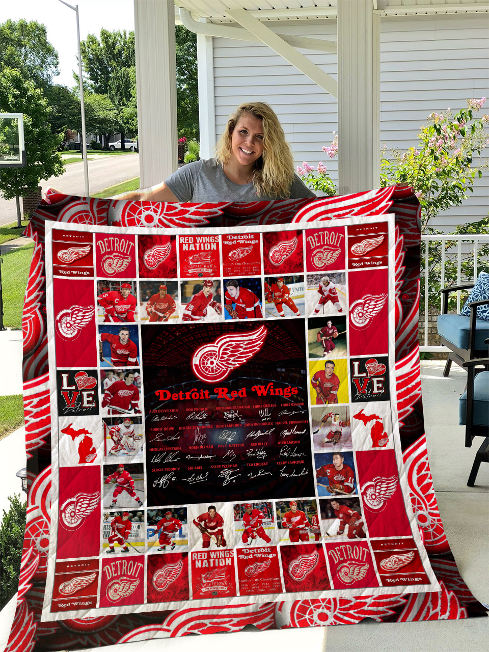 Detroit Red Wings Quilt Blanket - Famjoys Detroit Red Wings Quilt Blanket - Famjoys