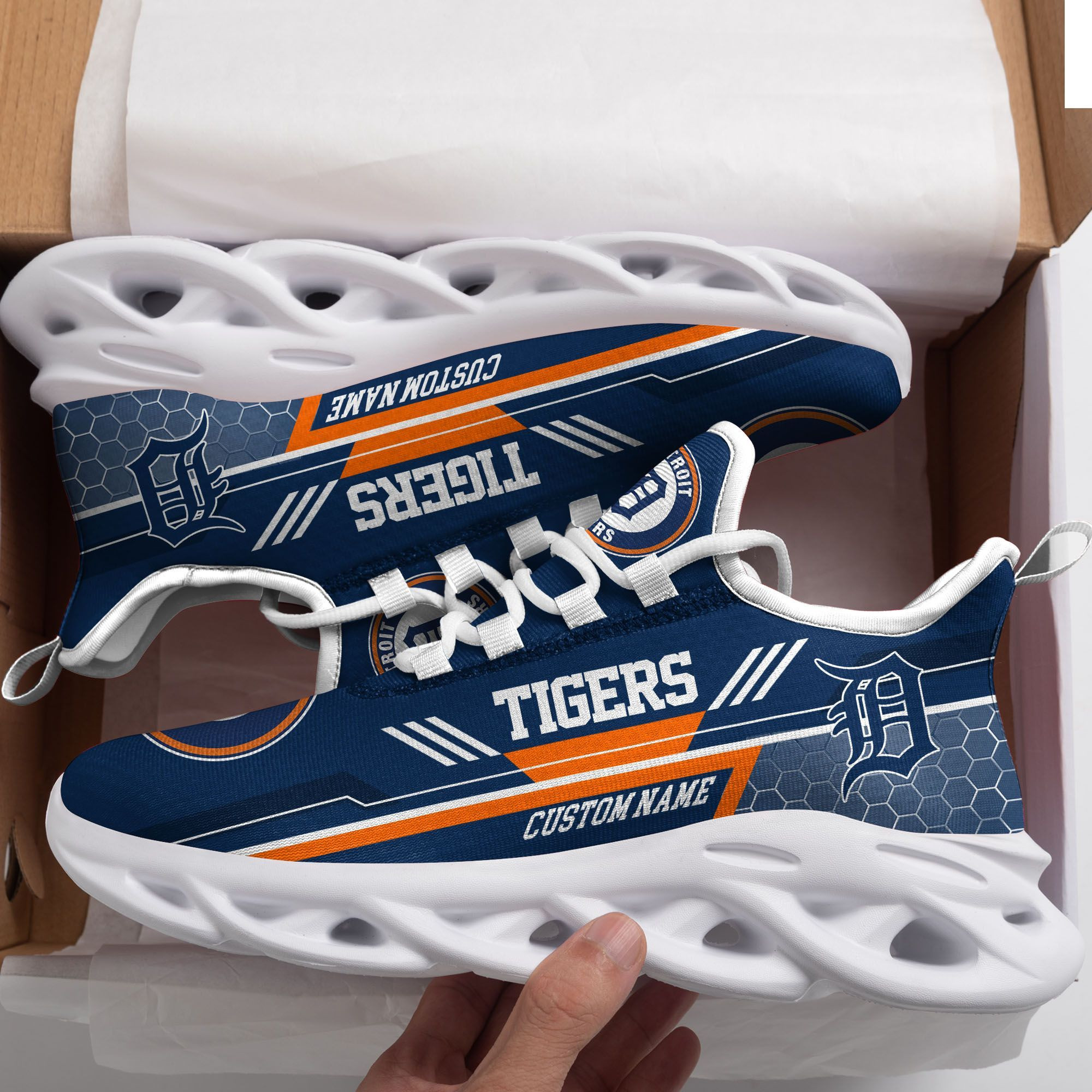 Detroit Tigers Custom Personalized Max Soul Sneakers Shoes - Famjoys Detroit Tigers Custom Personalized Max Soul Sneakers Shoes - Famjoys