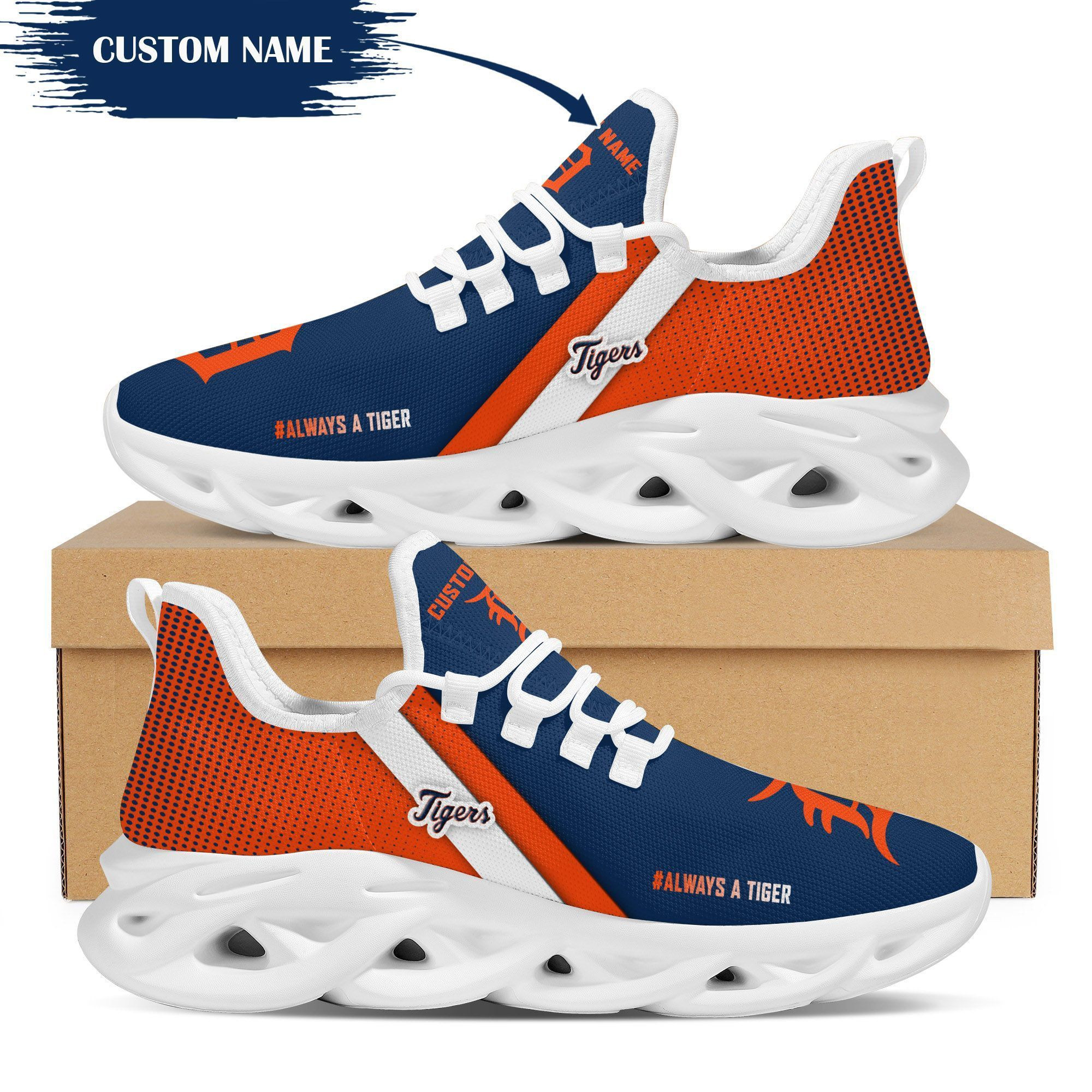 Detroit Tigers Custom Personalized Max Soul Sneakers Shoes - Famjoys Detroit Tigers Custom Personalized Max Soul Sneakers Shoes - Famjoys