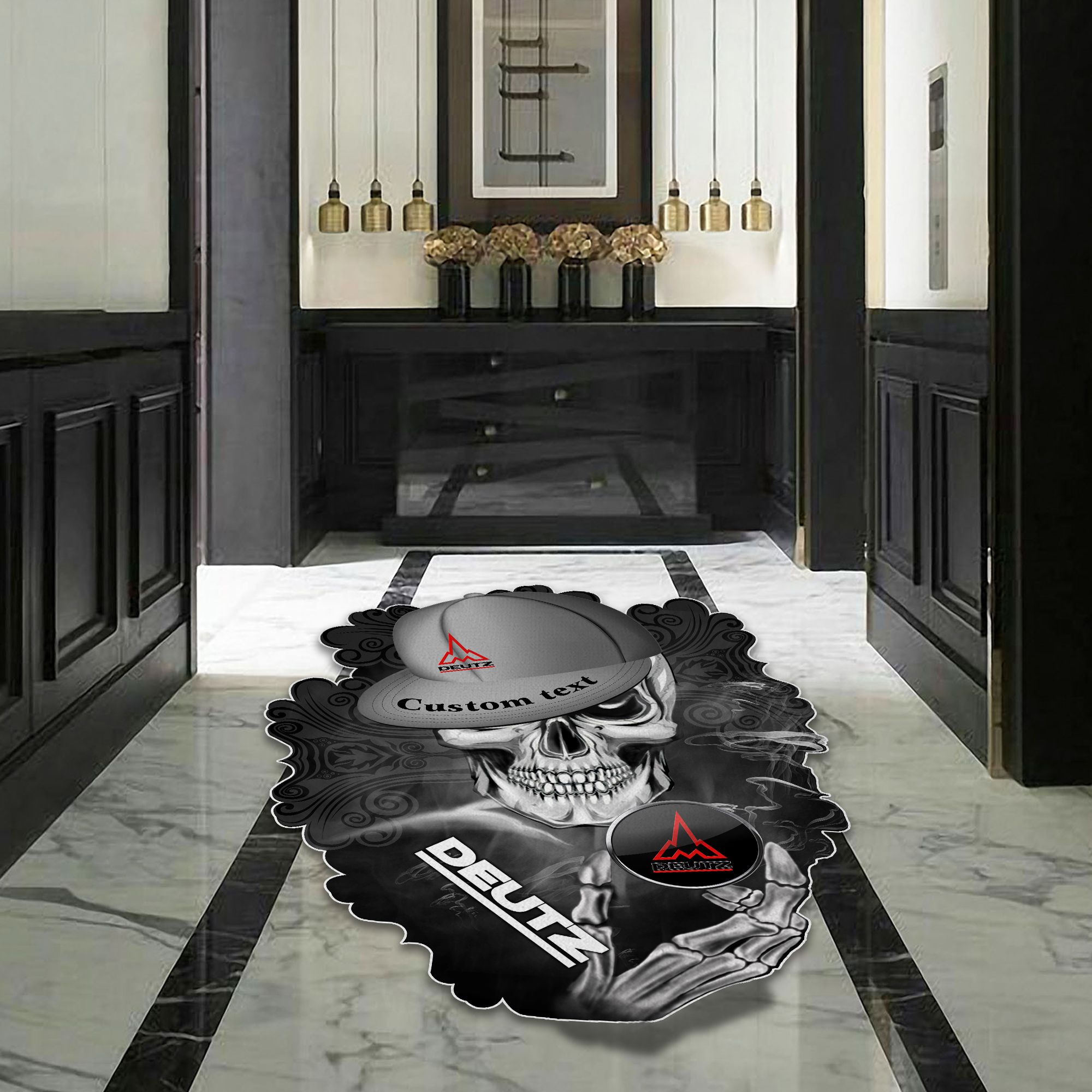 Deutz Skull Shaped Luxurious Doormat, Rug Home Decor, Custom name 