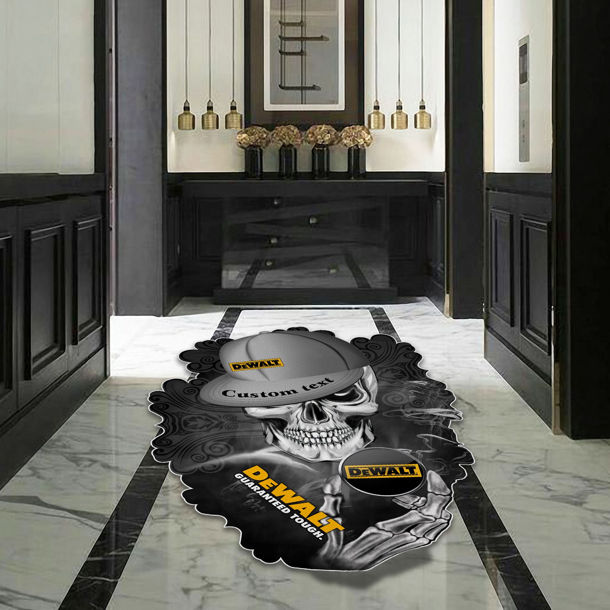 DeWalt Skull Shaped Luxurious Doormat, Rug Home Decor, Custom name - Famjoys DeWalt Skull Shaped Luxurious Doormat, Rug Home Decor, Custom name - Famjoys