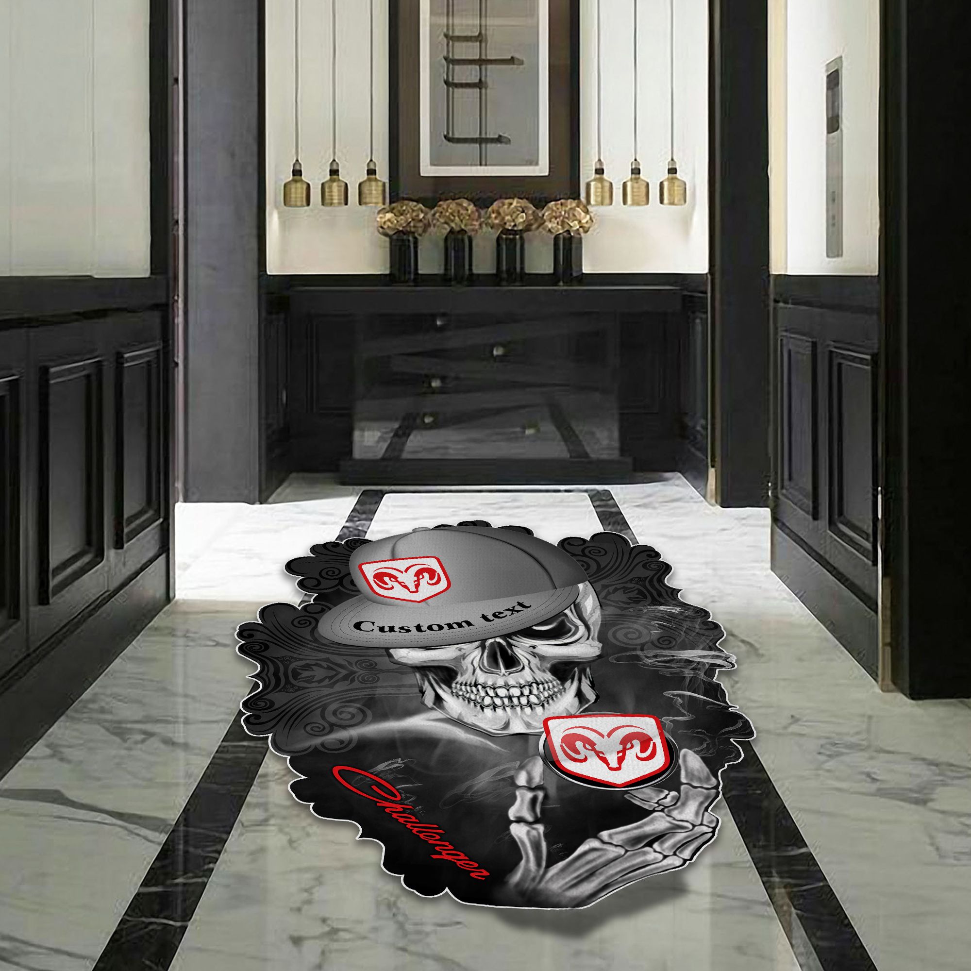 Dodge Challenger Skull Shaped Luxurious Doormat, Rug Home Decor, Custom name - Famjoys Dodge Challenger Skull Shaped Luxurious Doormat, Rug Home Decor, Custom name - Famjoys