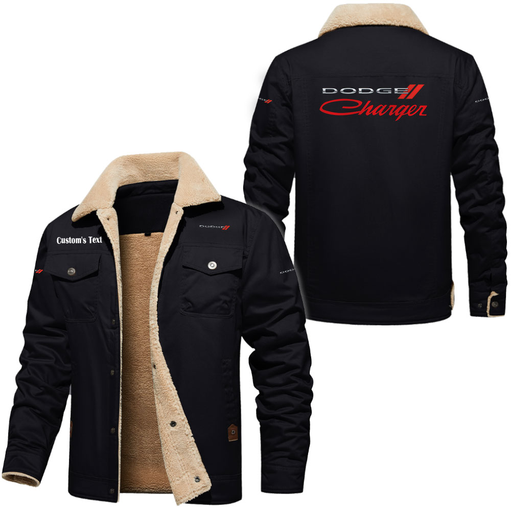 Dodge Charger Cargo Fleece Lined Cotton Jacket Multicolor, vintage style, customize name 