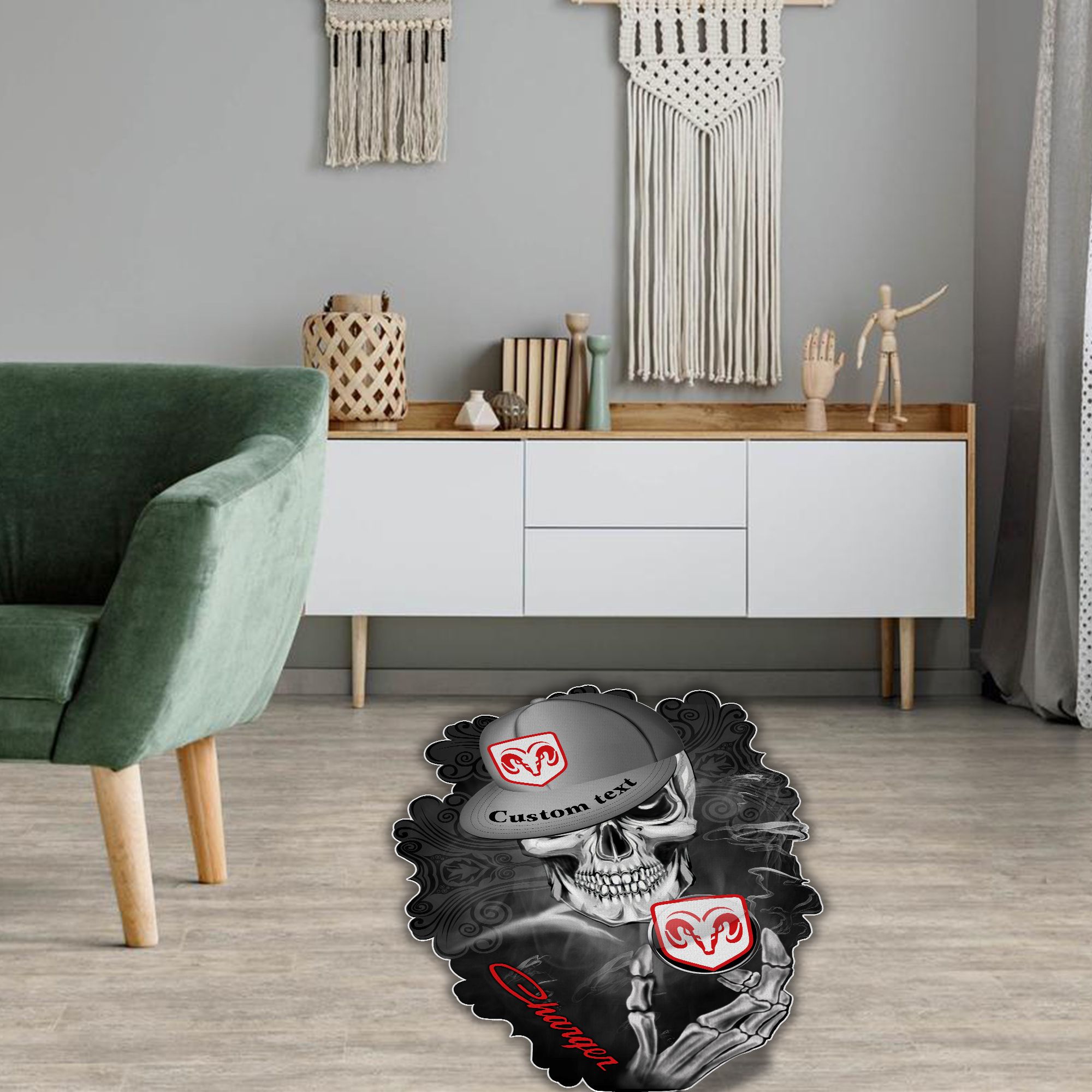 Dodge Charger Skull Shaped Luxurious Doormat, Rug Home Decor, Custom name - Famjoys Dodge Charger Skull Shaped Luxurious Doormat, Rug Home Decor, Custom name - Famjoys
