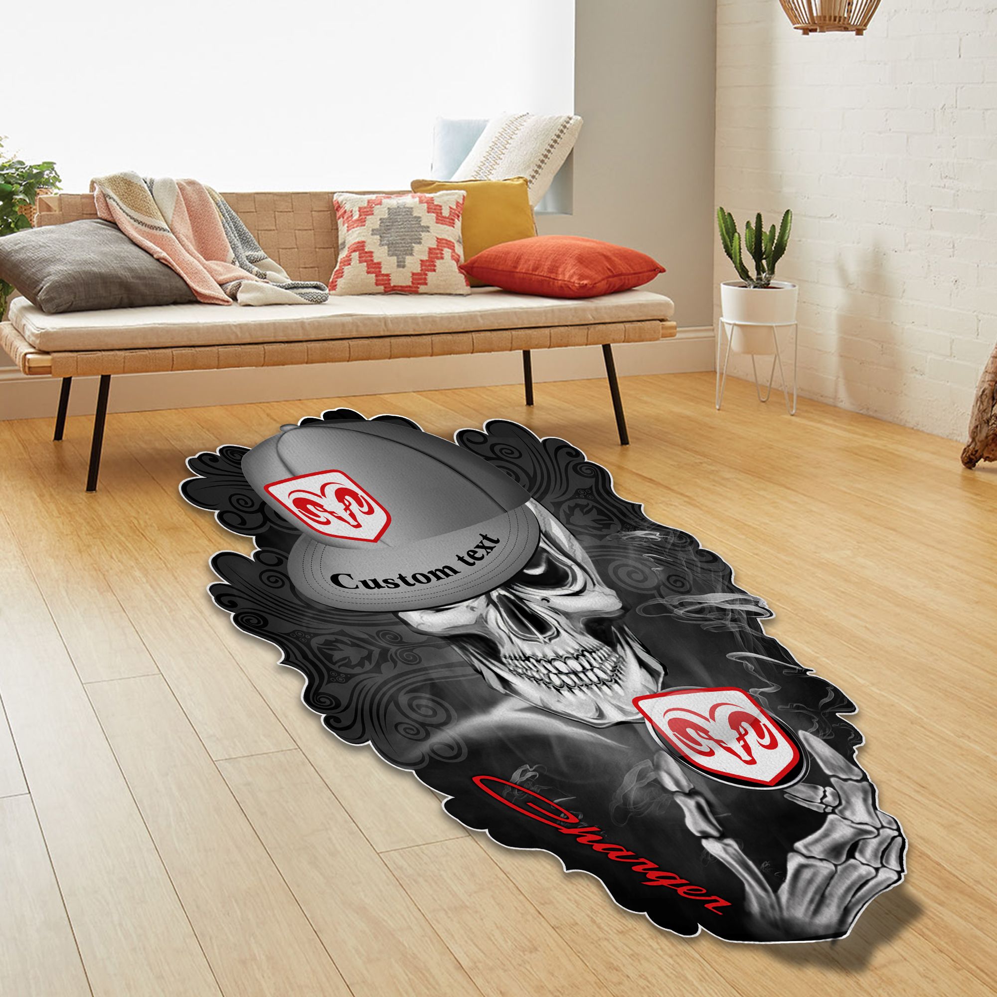 Dodge Charger Skull Shaped Luxurious Doormat, Rug Home Decor, Custom name - Famjoys Dodge Charger Skull Shaped Luxurious Doormat, Rug Home Decor, Custom name - Famjoys